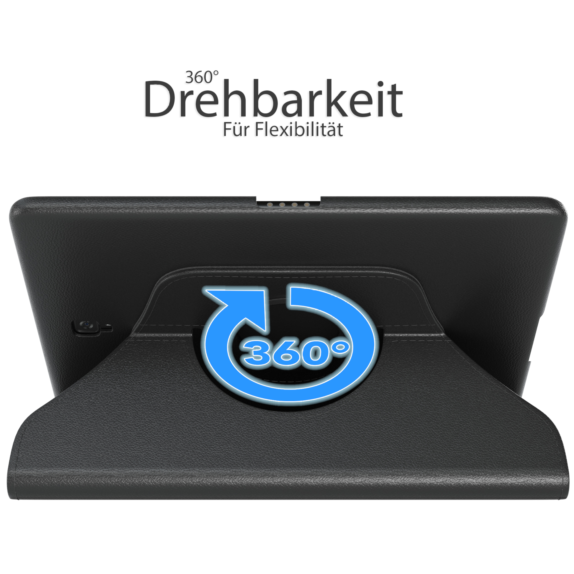 Schwarze Tablet-Hülle mit 360-Grad-Drehfunktion.