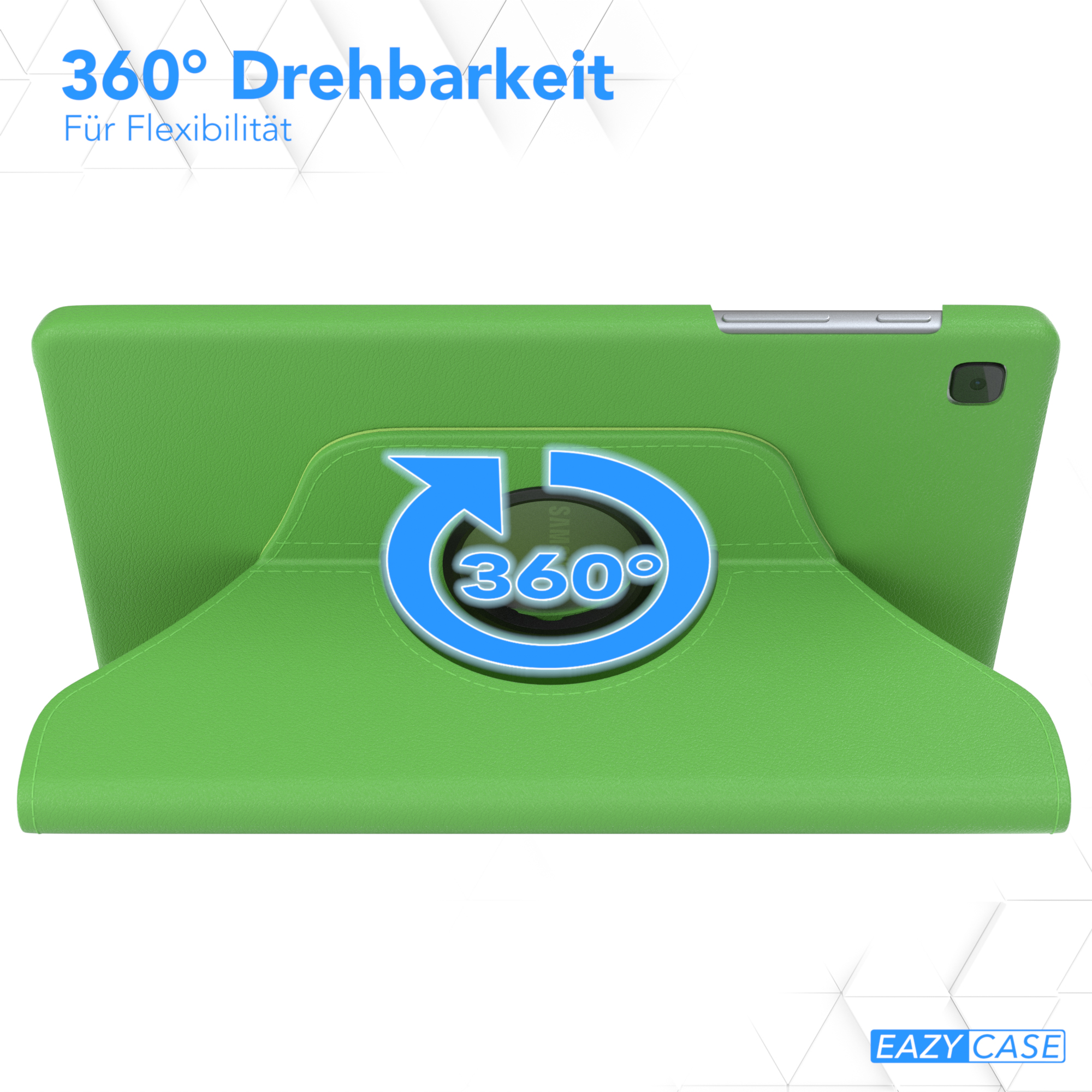 Grüne Tablethülle mit 360°-Drehfunktion. Auf weißem Hintergrund.