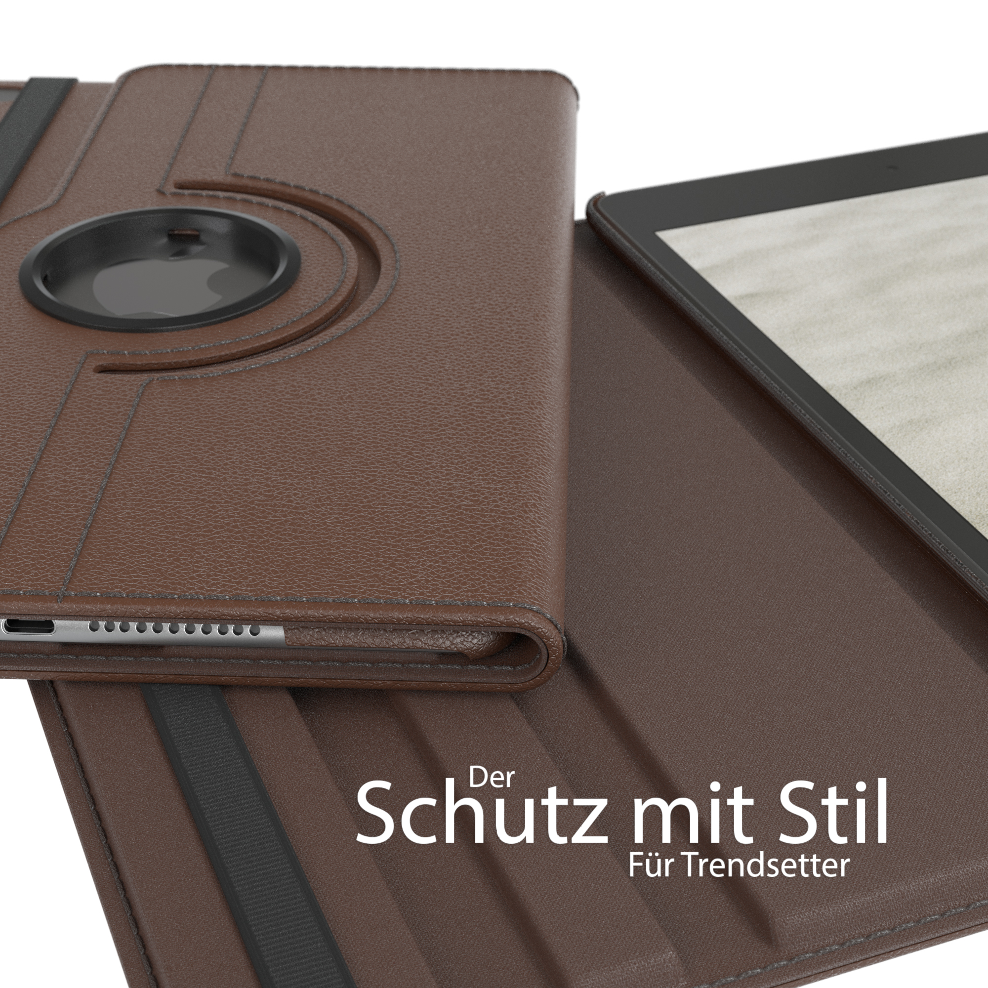 EAZY CASE Schutzhülle iPad 2019 Mini Braun 5 Rotationcase Kunstleder, Tablethülle Bookcover für Apple 7.9