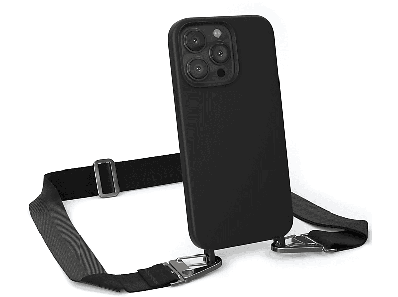 EAZY CASE Handy Kette Breit iPhone mit 13 Schwarz Silber / Silikon Premium Karabiner Apple, Hülle, Umhängetasche, Pro