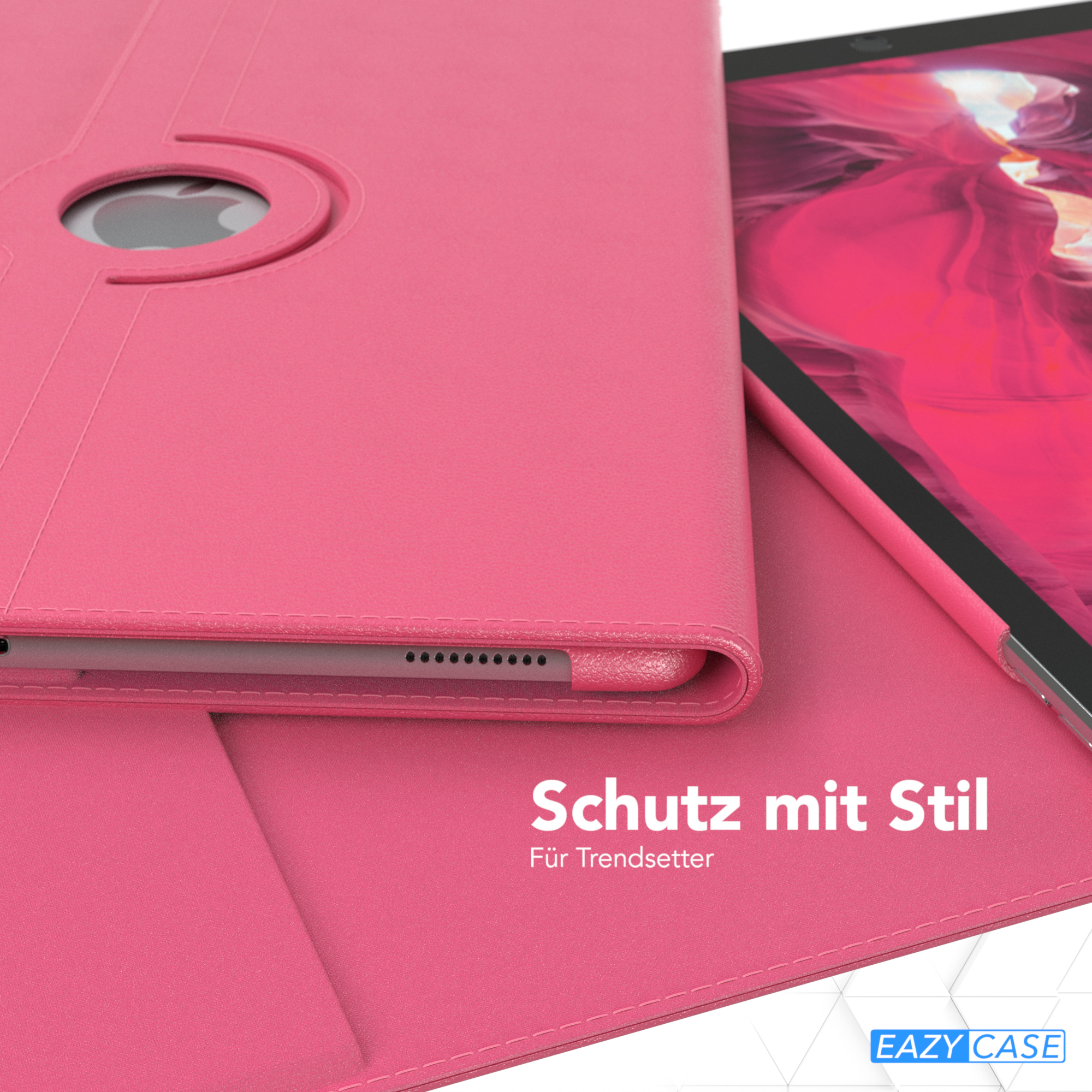 Rosa Tablet-Hülle mit Tablet. Text: 'Schutz mit Stil'.
