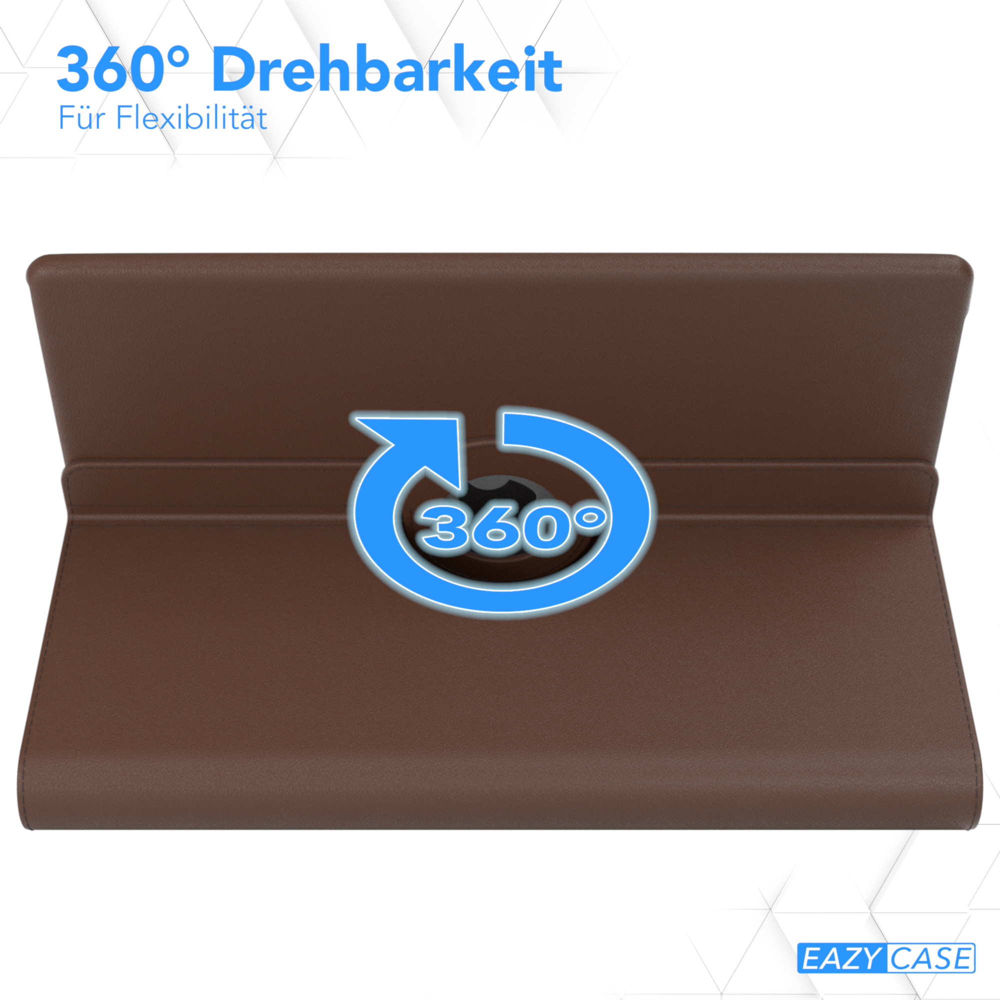 Braune Tablet-Hülle mit 360°-Rotationsgrafik.