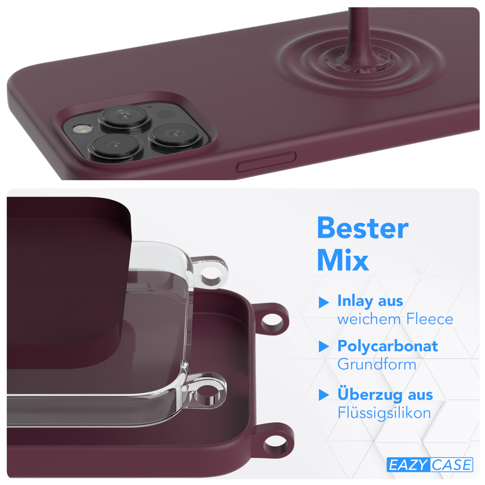 Eine Handyhülle liegt auf einem Tisch. Die Hülle besteht aus mehreren Teilen. Text: 'Bester Mix'.