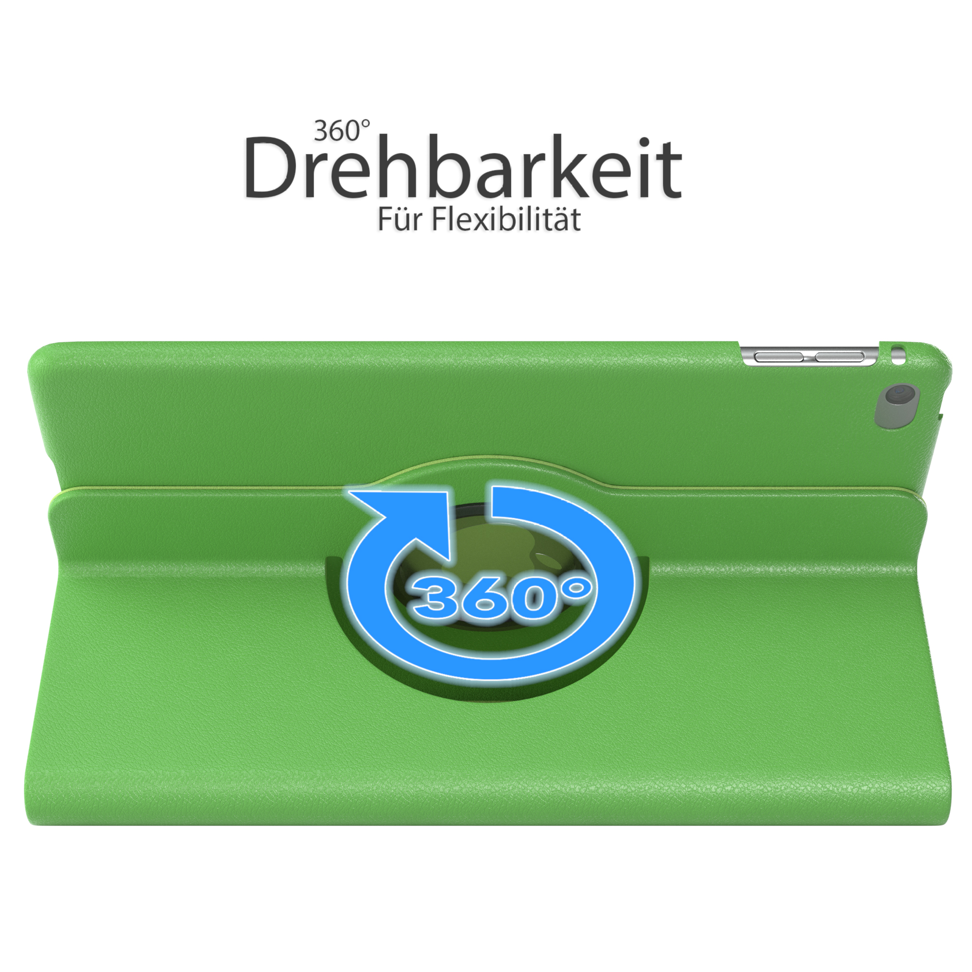 Grüne Tablet-Hülle mit 360-Grad-Drehfunktion.