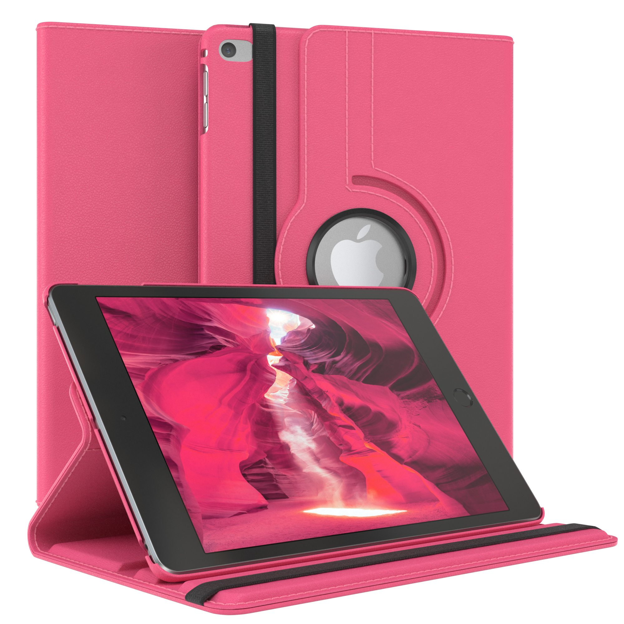 Rosa Tablet in einer rosa Hülle, zeigt ein rosa Canyon-Bild auf dem Bildschirm.