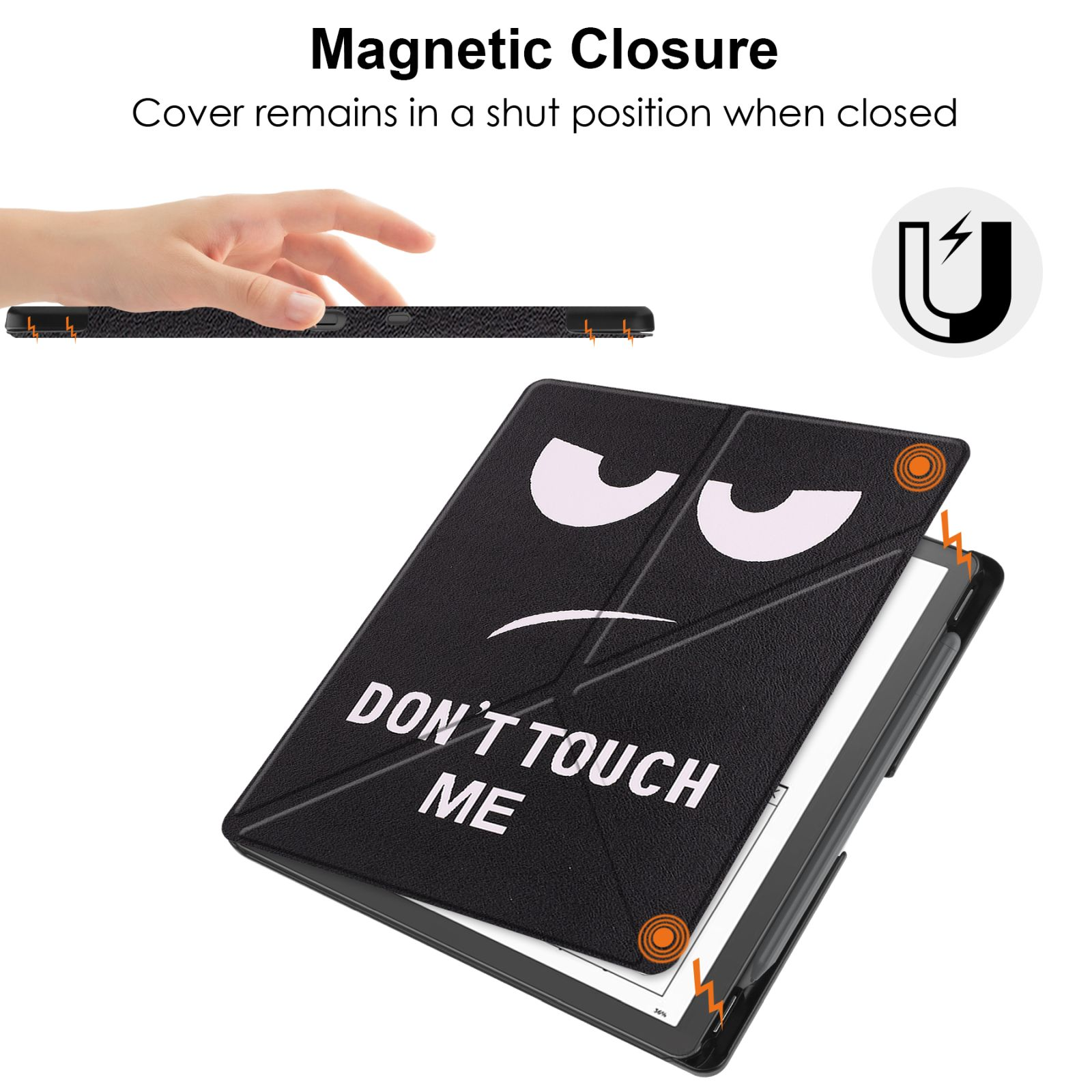 Schwarze Tablethülle mit den Worten 'DON'T TOUCH ME'.