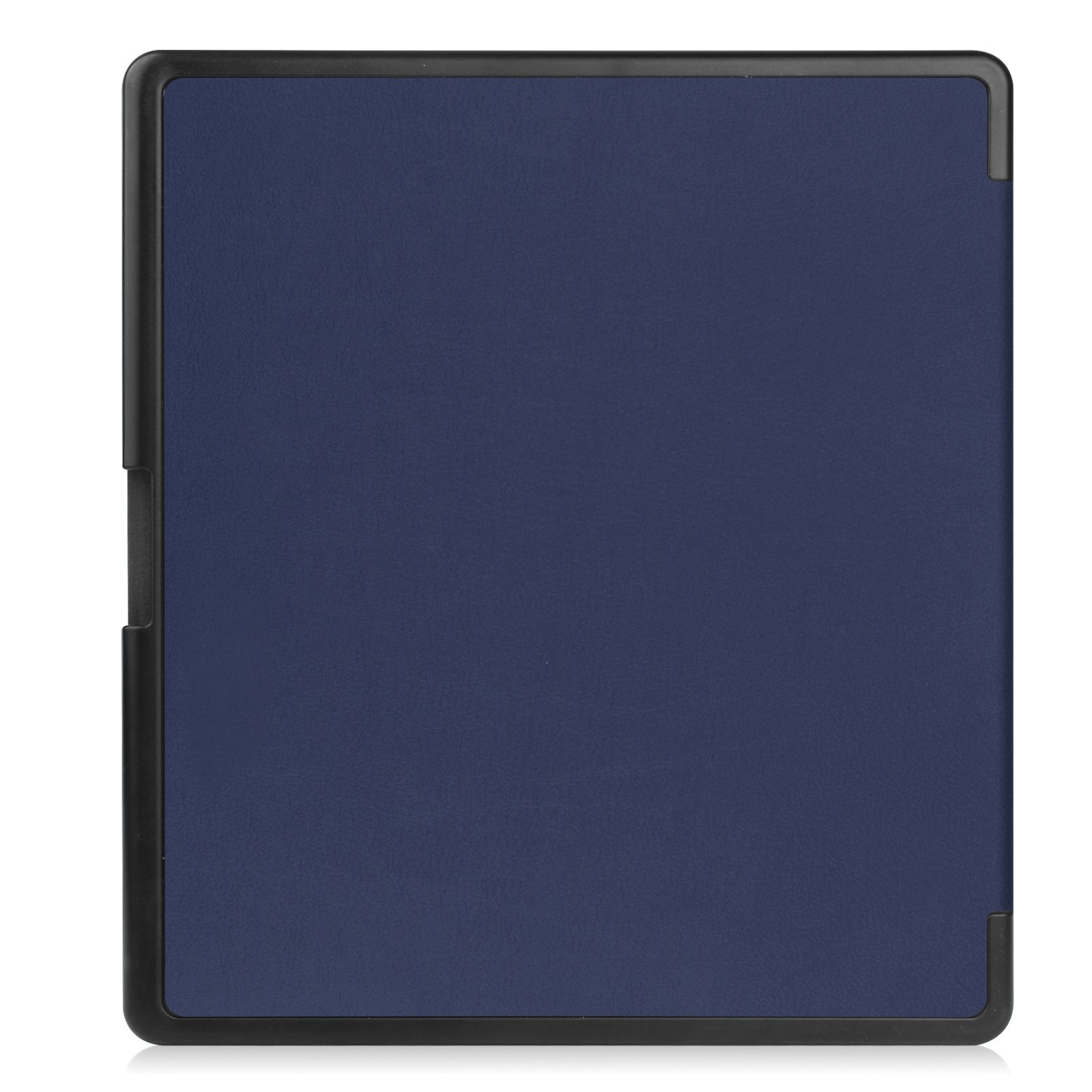Eine geschlossene, dunkelblaue Tablet-Hülle, rechteckig. Die Hülle ist schlicht und geschlossen.