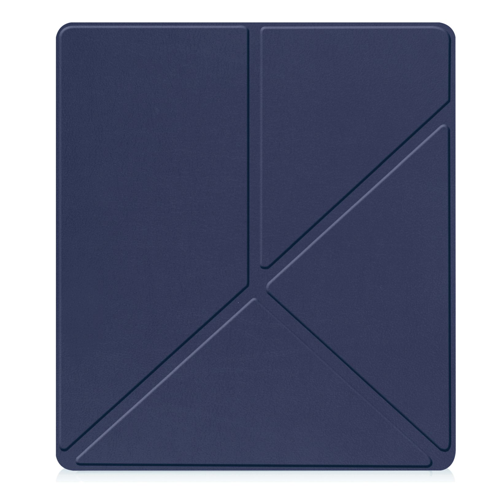 Blaue Tablet-Hülle mit geometrischem Design auf weißem Untergrund.