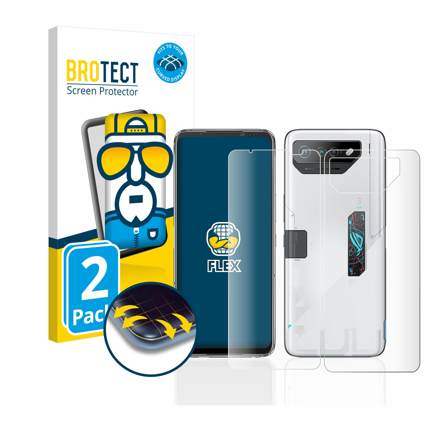 BROTECT 2x Flex 3D ROG 7) ASUS Schutzfolie(für Full-Cover Curved Phone