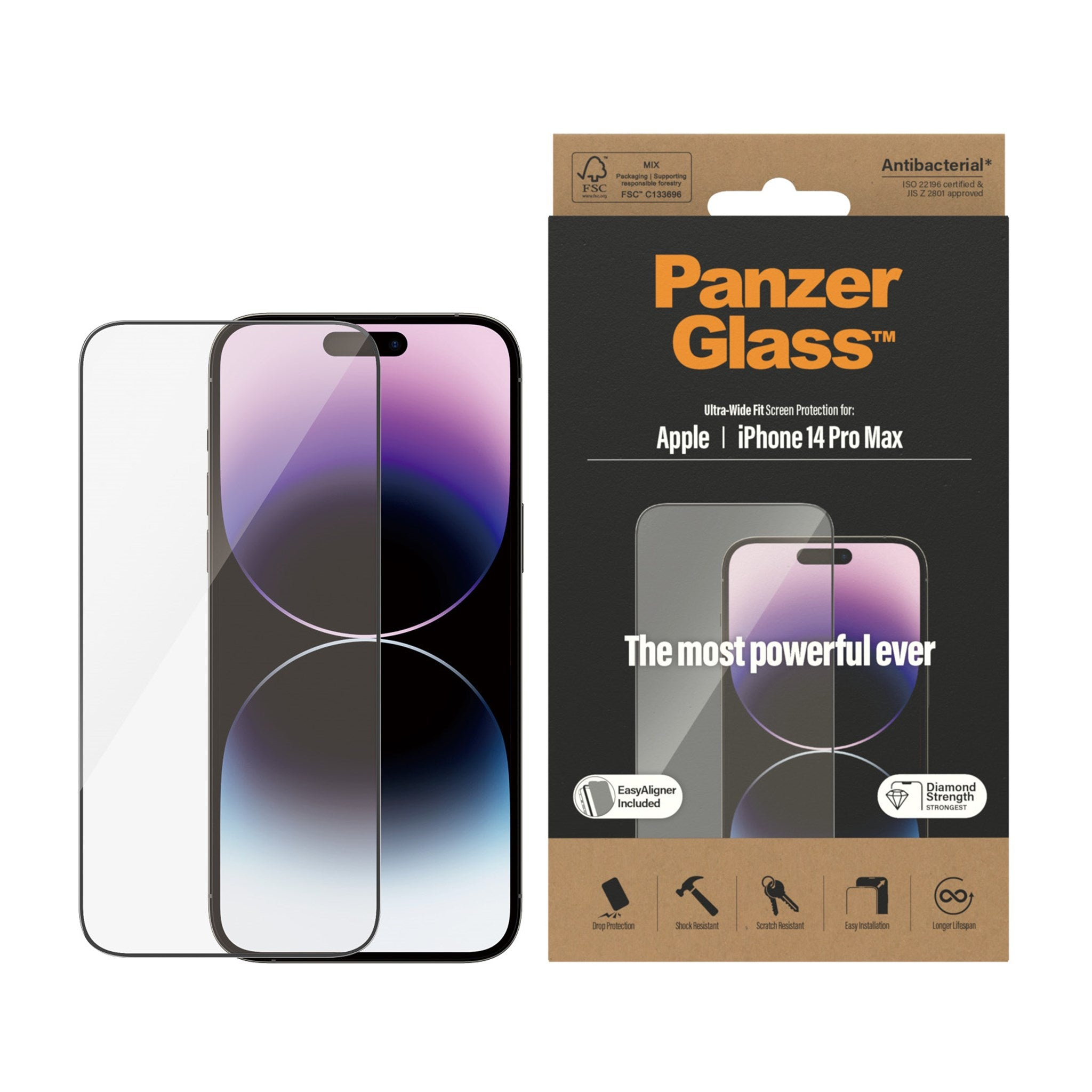 PANZERGLASS Apple iPhone Pro 14 Max | m. EasyAligner Fit 14 Ultra-Wide iPhone Pro Max) Displayschutz(für Apple