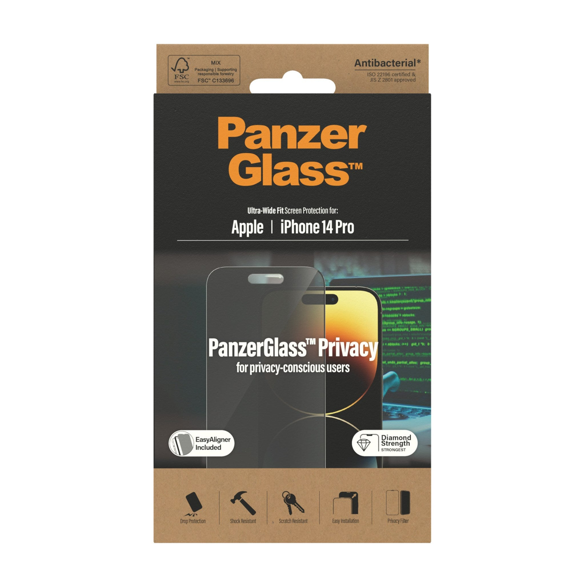 PANZERGLASS Apple iPhone 14 Pro) iPhone 14 m. Pro EasyAligner Displayschutz(für Apple Ultra-Wide | Fit