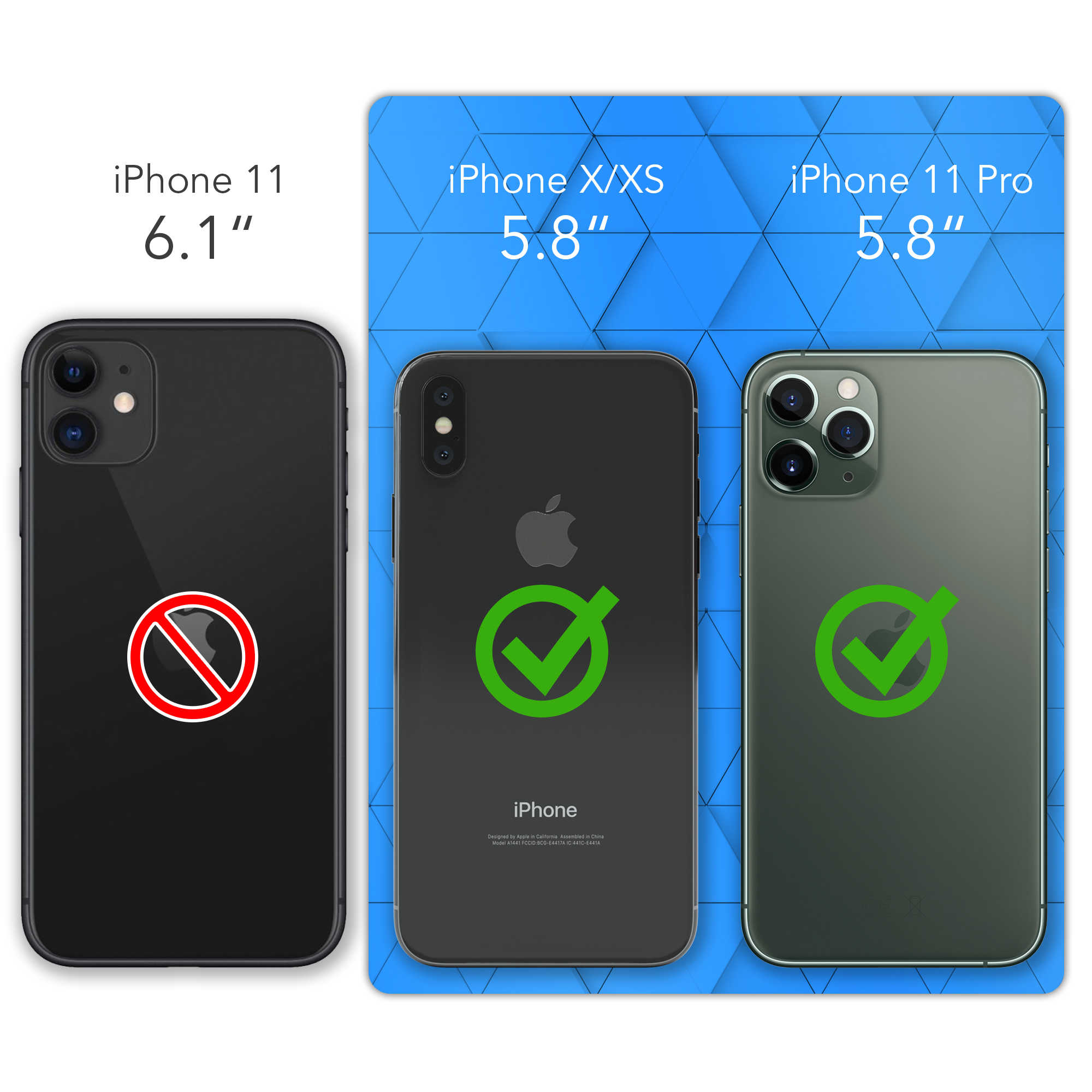 Drei iPhones. Eins schwarz, eins grau, eins grün. Grau und Grün sind zugelassen.