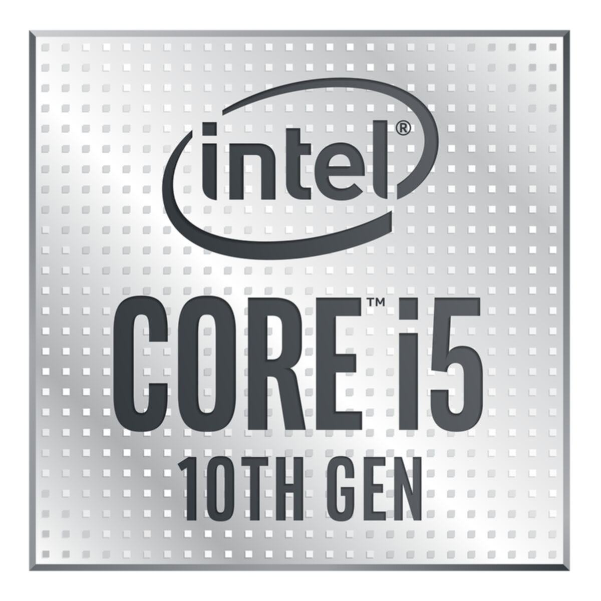 Procesor Intel Core i5 10. generacji w kwadratowej metalowej obudowie.