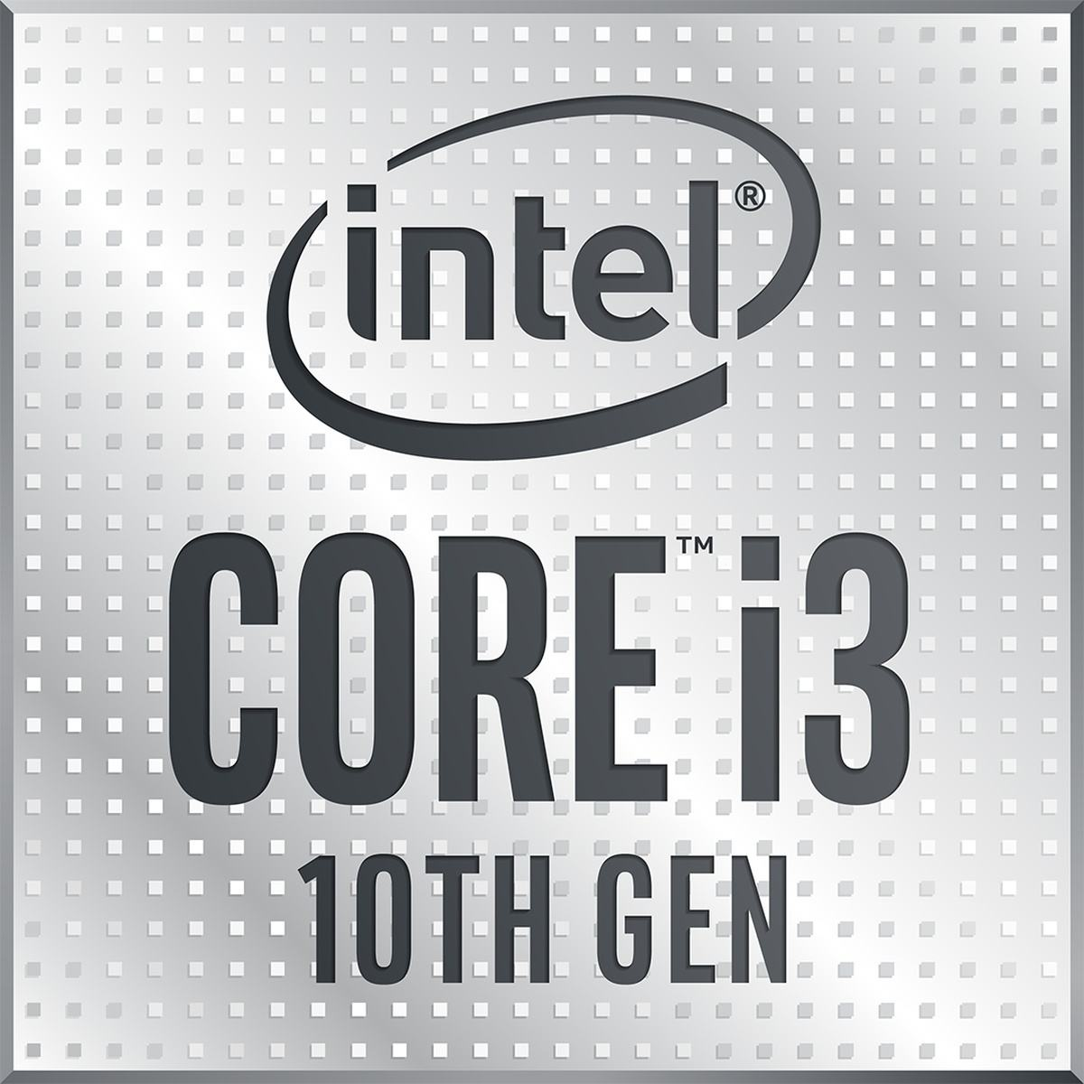 Ein Intel Core i3 Prozessor mit dem Text 'CORE i3 10TH GEN'.