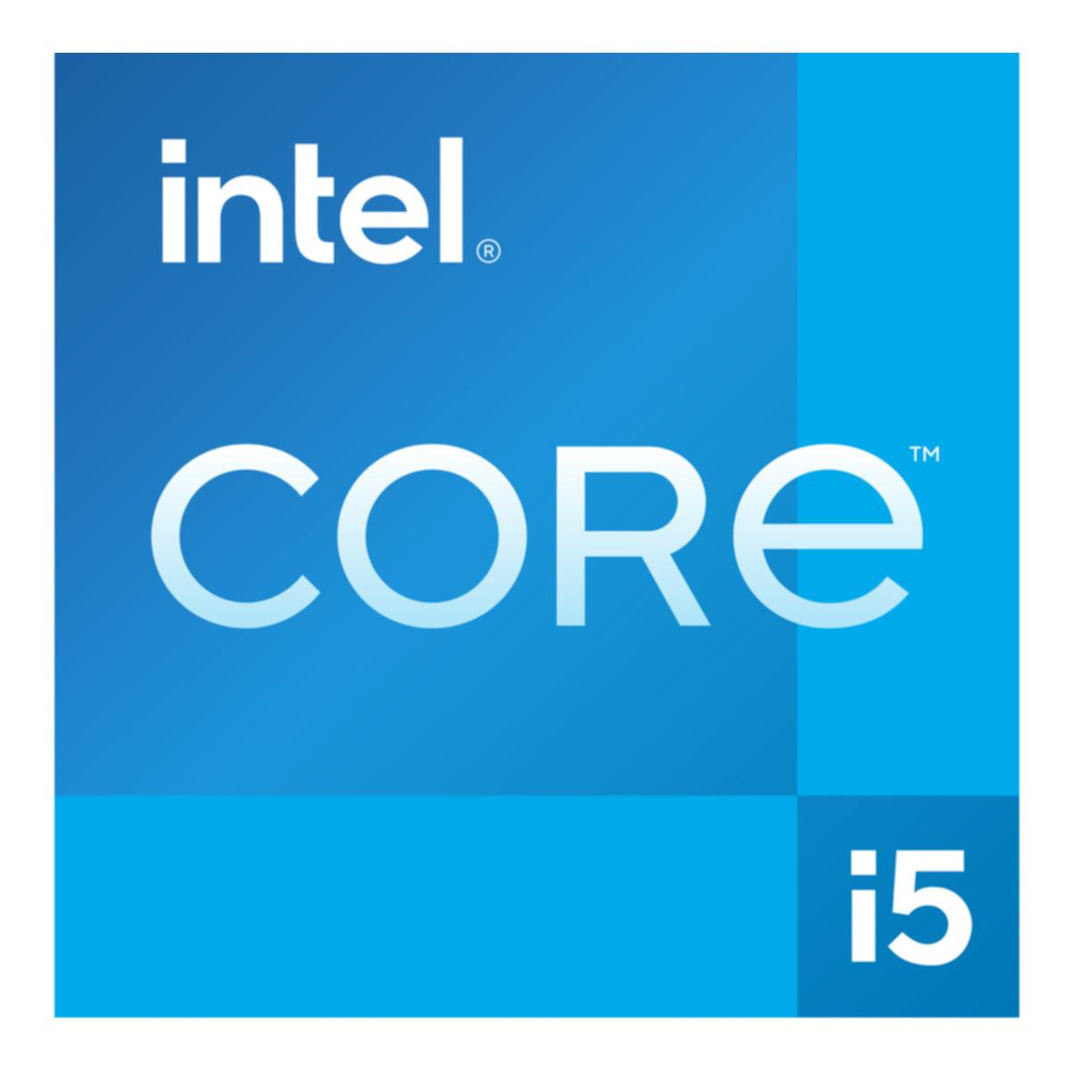 Niebieski kwadrat z logo Intel Core i5 na białym tle.