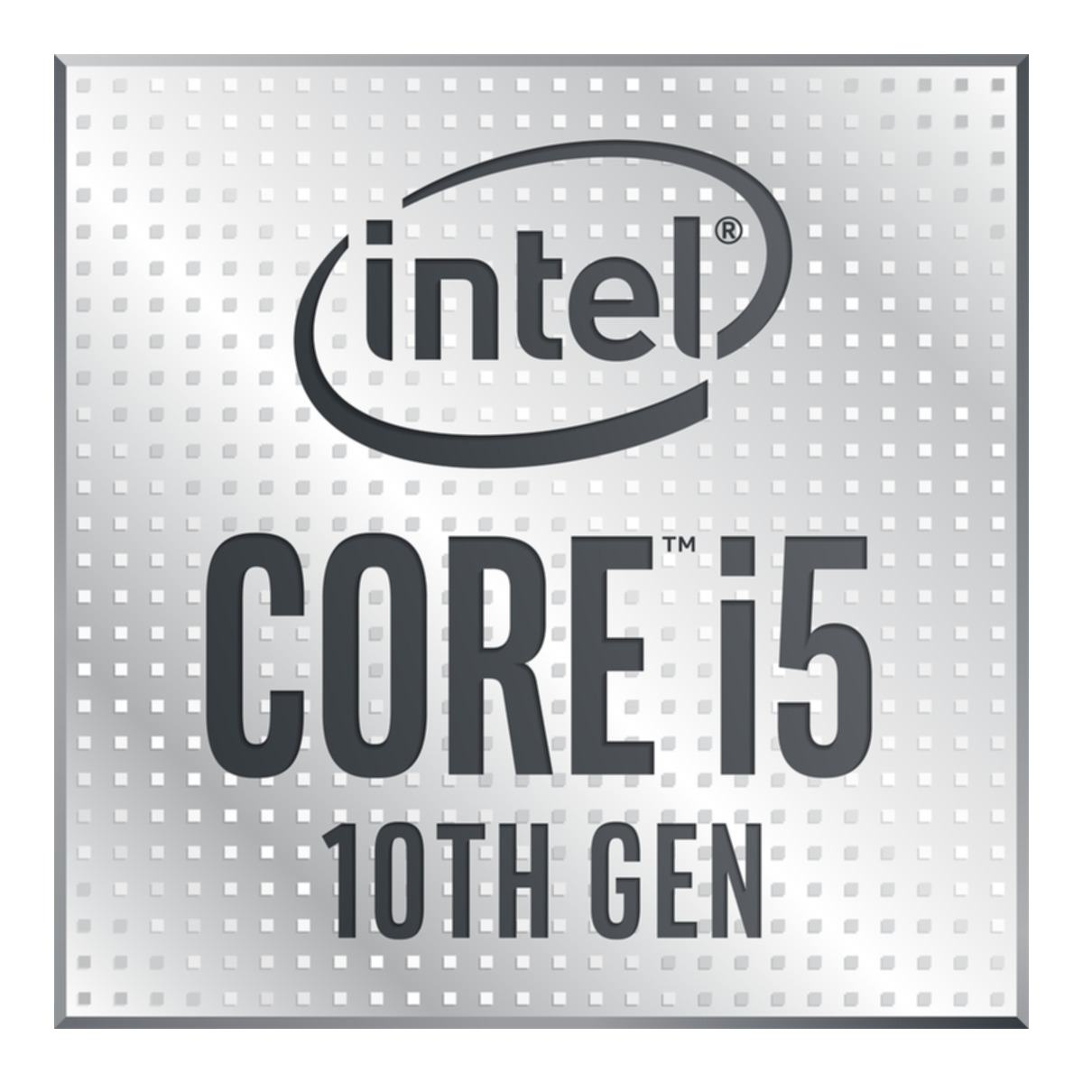 Logo Intel Core i5 10. generacji na srebrnym tle z wzorem kratki.