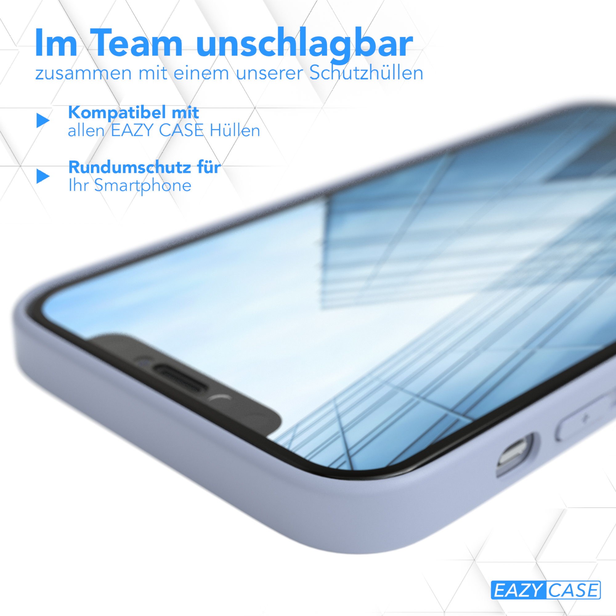 Eine hellblaue Handyhülle. Das Telefon ist sichtbar.