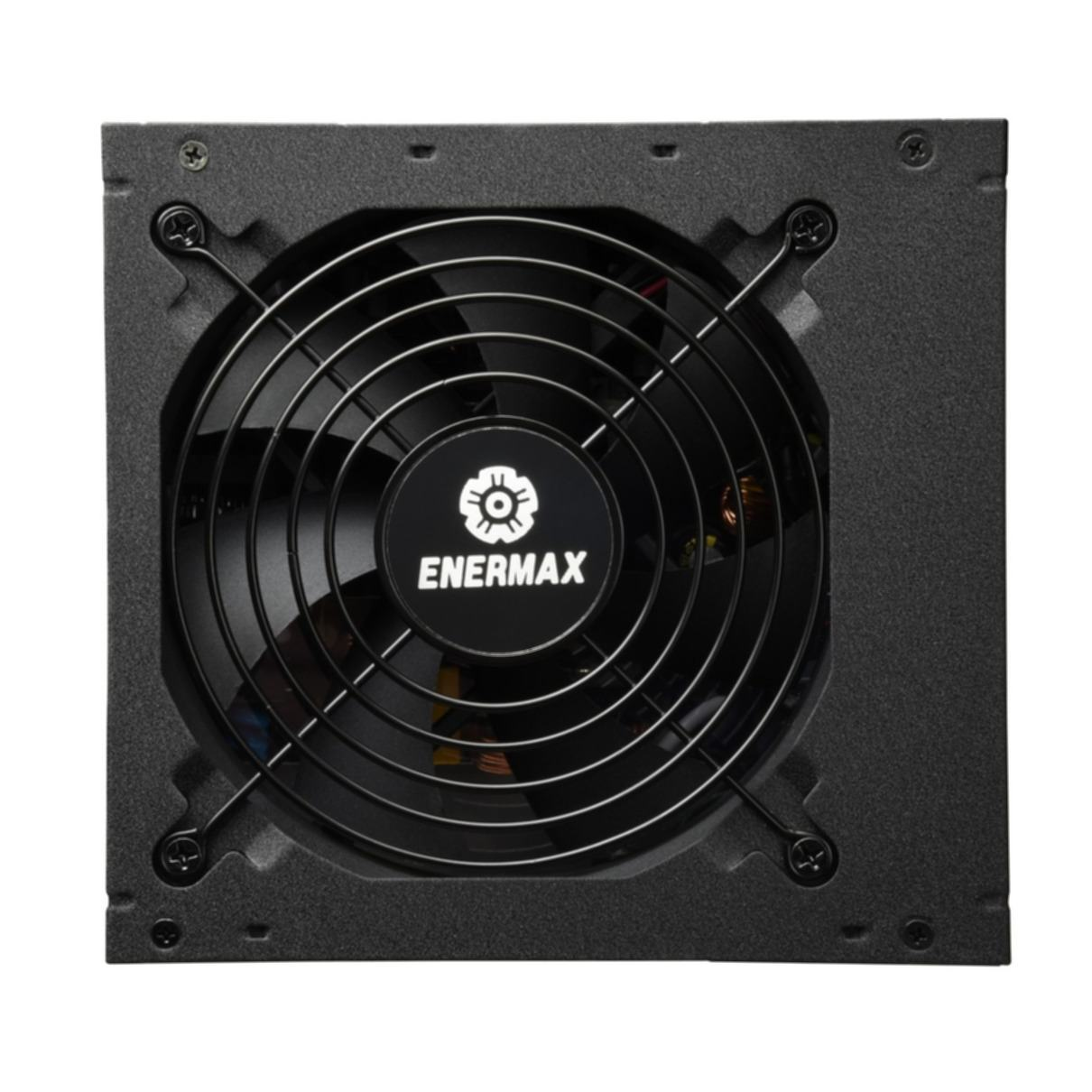 Alimentatore per computer nero con ventola e logo centrale: ENERMAX.