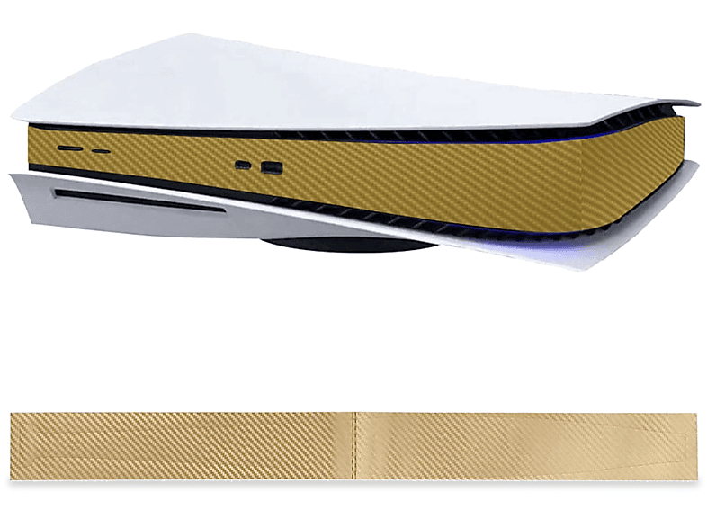 PS5-Konsolen-Mittelaufkleber, CD-ROM-Version, TADOW Kohlefaser Host-Schutzstreifen, Gold Konsolenzubehör,
