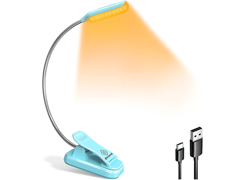 KINSI Mini-Clip-Licht, 3 Farben und 3 Helligkeitsstufen, Leselampe Buch,Blau Leselampe Drei Farben