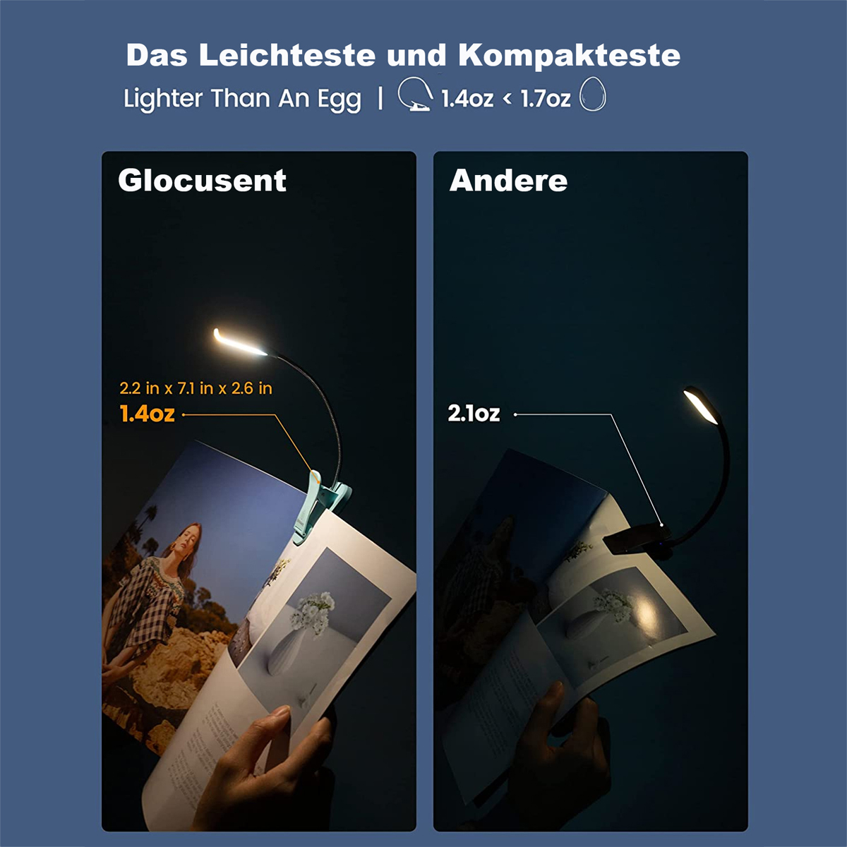 Drei Leselampe Leselampe Buch,Blau Mini-Clip-Licht, und Farben 3 Farben KINSI Helligkeitsstufen, 3