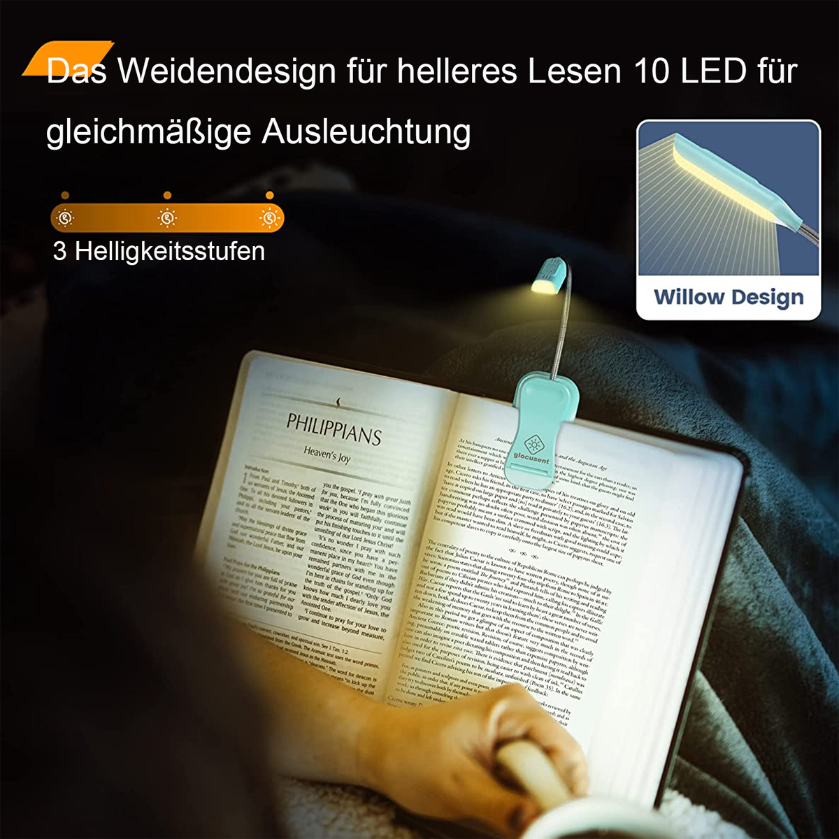 Drei Leselampe Leselampe Buch,Blau Mini-Clip-Licht, und Farben 3 Farben KINSI Helligkeitsstufen, 3