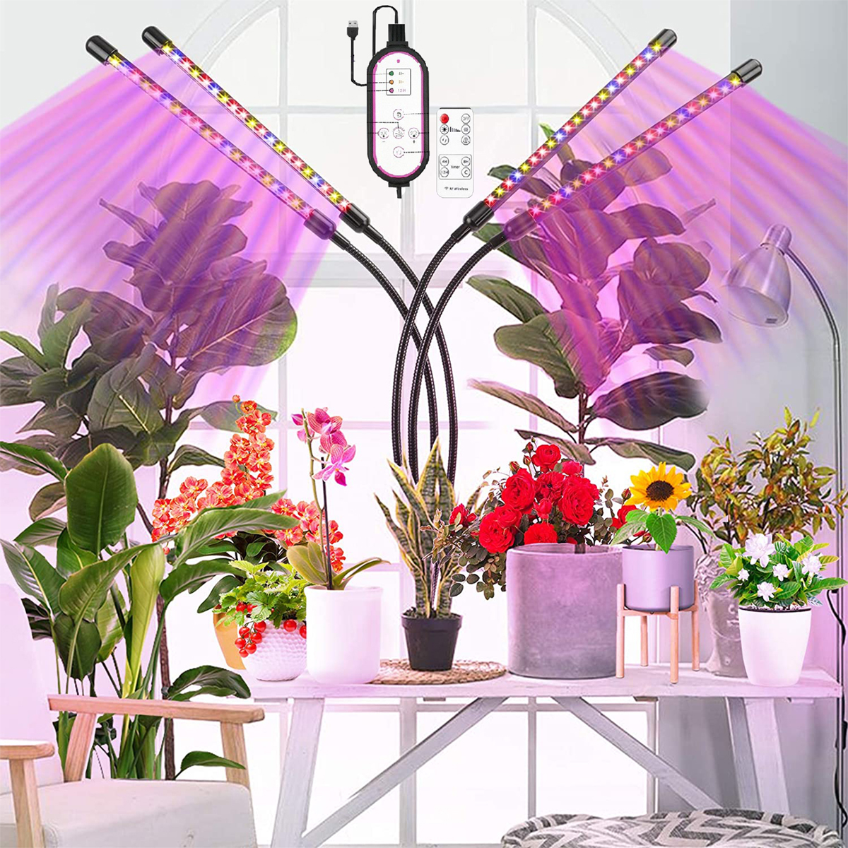 KINSI Licht,4 Köpfe, Rötlich-blau füllen Clip-Licht,Pflanze LED-Leuchten, Pflanzenlichter Zeitgesteuert