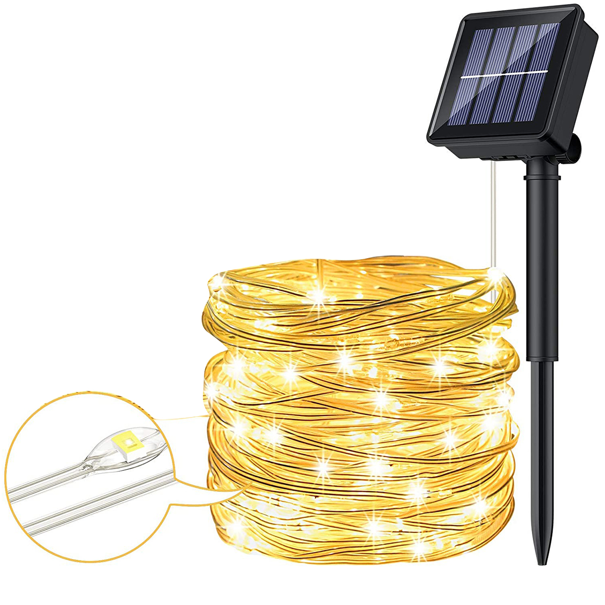 12m Kupferdraht Solar-Lichterketten, 100 Warmweiß Warmweiß, LED Lichter Solar-Lichterketten, LAMON Solarleuchte, Lichterkette,