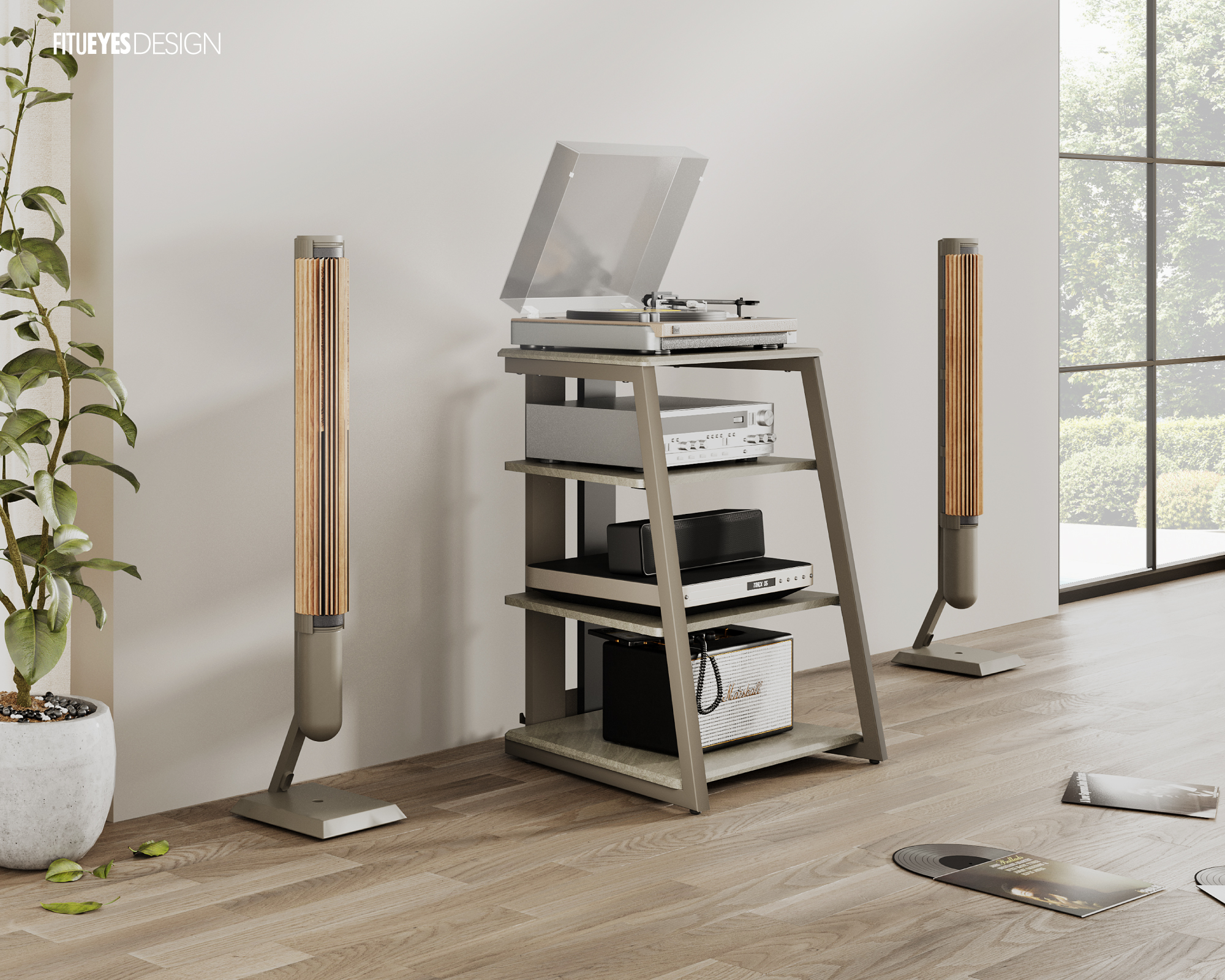 TV-Möbel und HiFi Rack aus FITUEYES Metall Holz