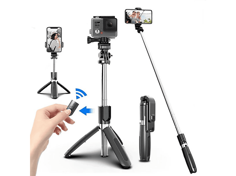 Mini trípode - Palo de selfie/soporte para móvil con mando a distancia INF,  negro