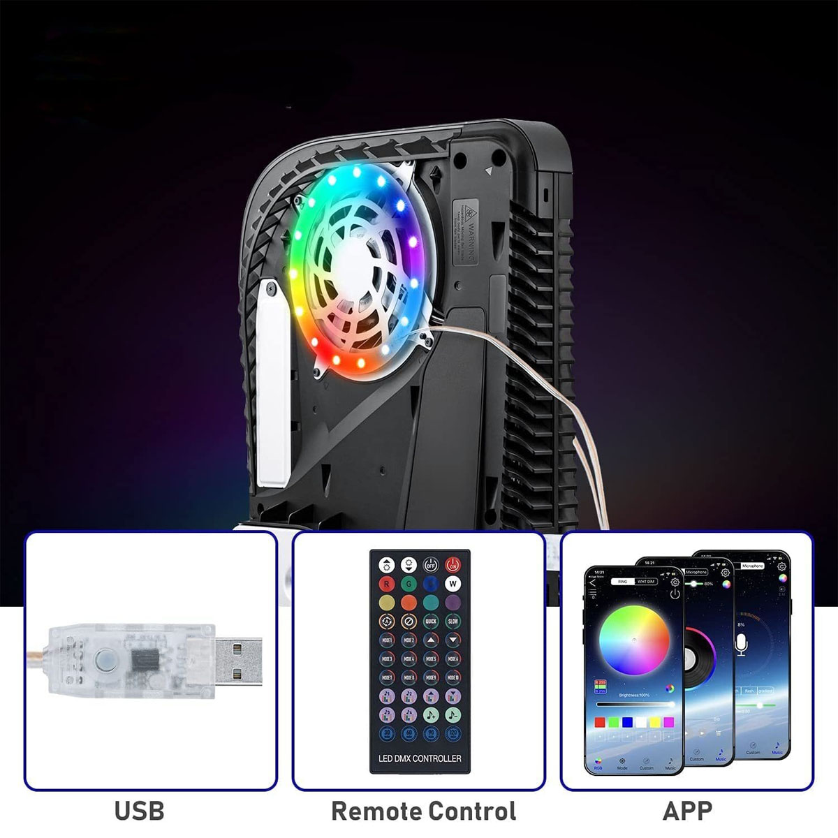 LAMON PS5-Konsole RGB-Umgebungslicht, USB-Taste/Fernbedienung/App Mainframe Umgebungslicht, Mehrfarbig