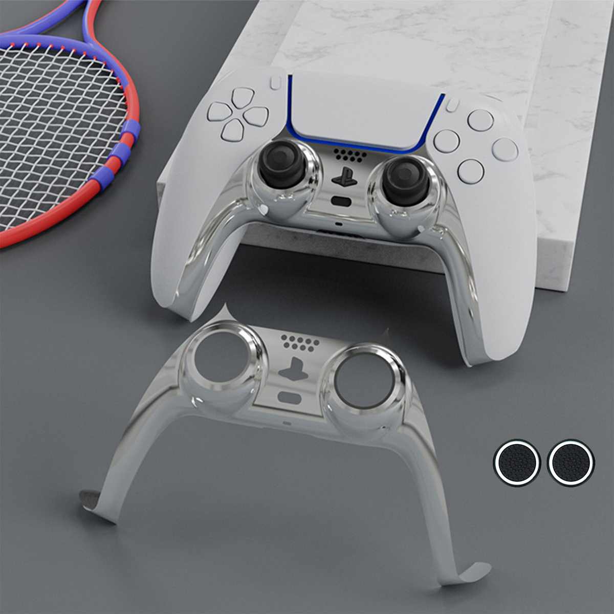 TADOW Dekorative Hülle Für PS5 Controller, Silber Kompatibel, Streifen, Konsolenzubehör, Dekorative Zubehör