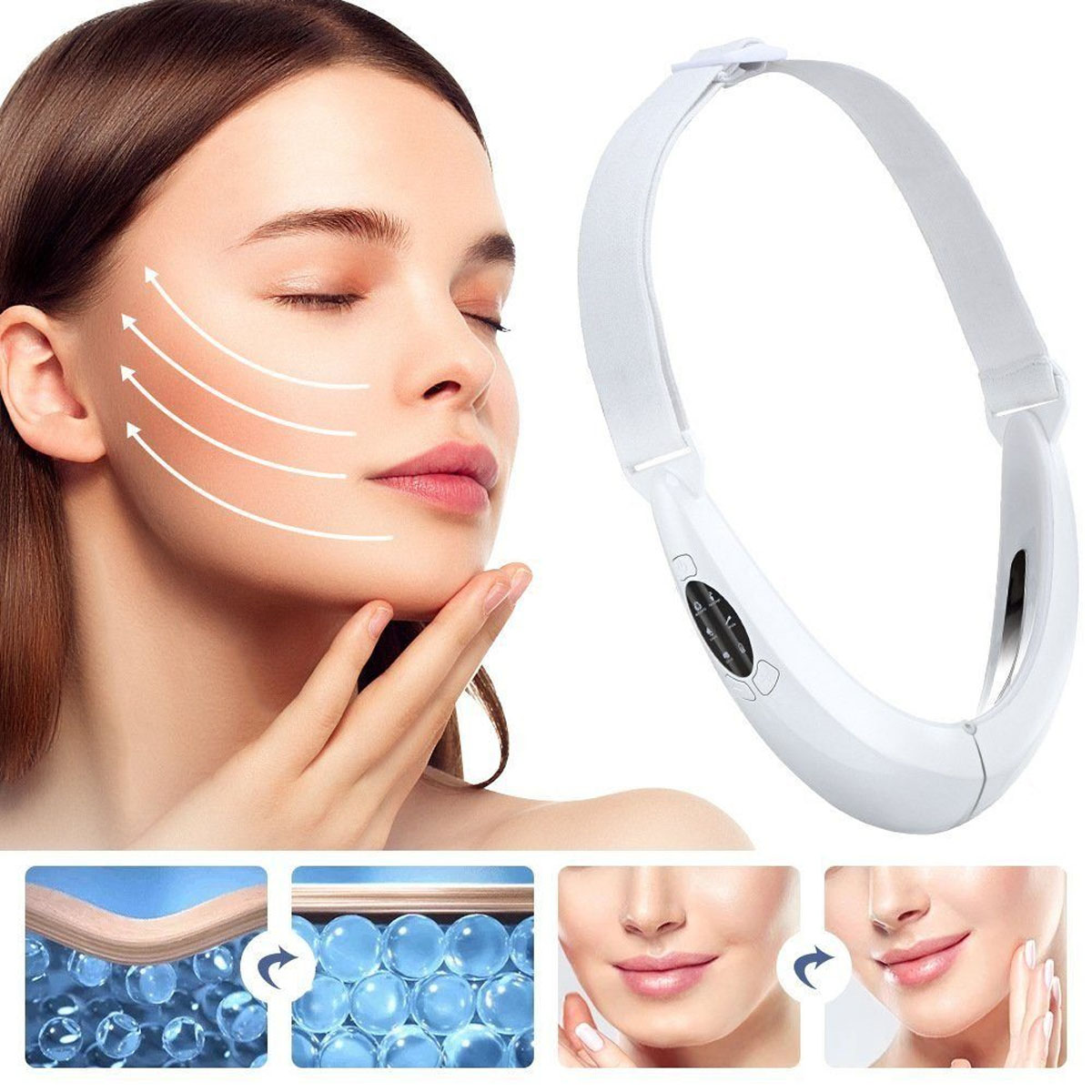 Schönheitsgerät und SCHEIFFY Schwingungsmassage EMS Muskelstimmulation Schönheitsgeräte, Weißes Rotes Micro-Strom, Licht V-förmige blaues