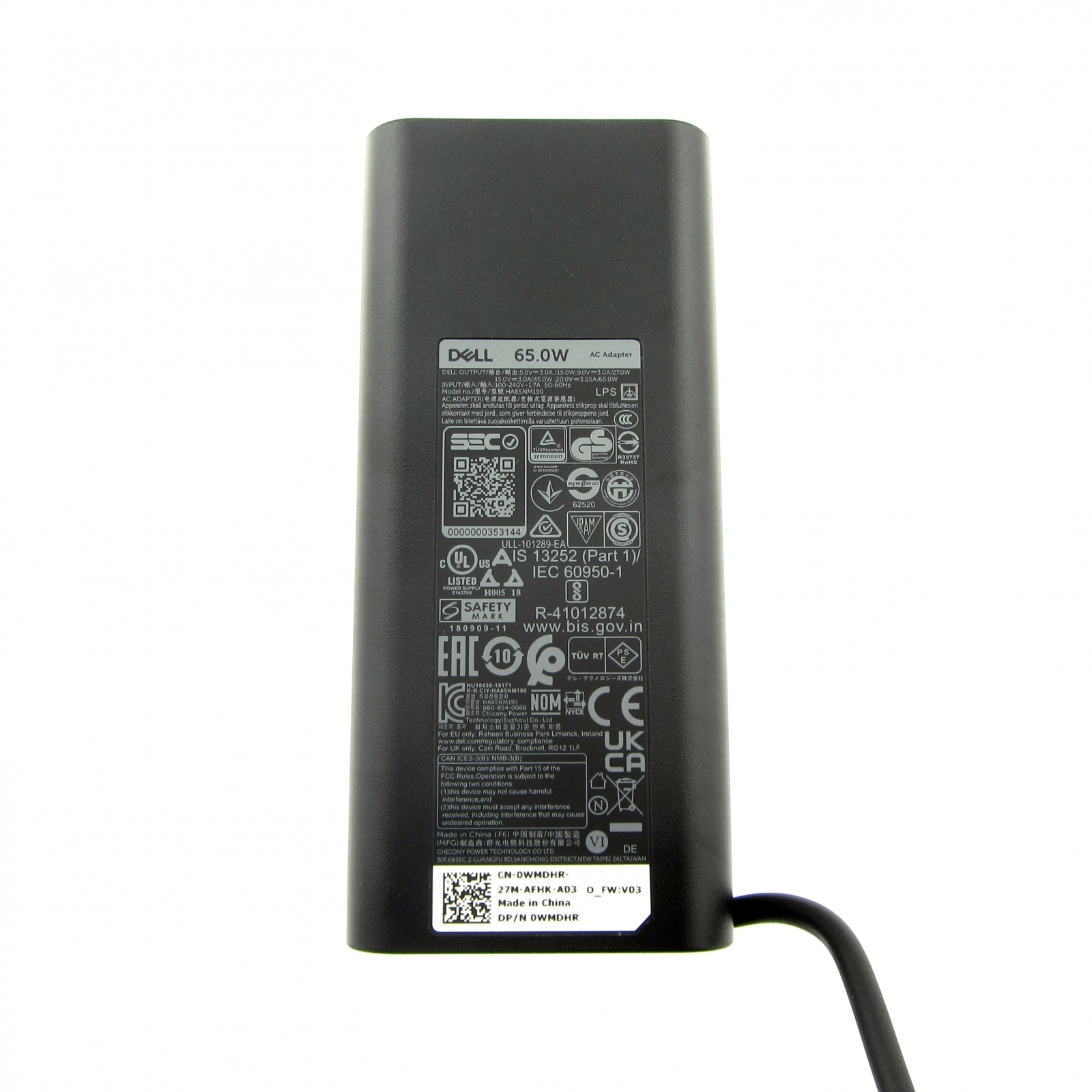 DELL Ersatzteil AC C6 Watt C, 65 3 65W, Type USB-C Power Pin, Notebook-Netzteil Adapter, Stecker 19.5V, Cord, MVPDV