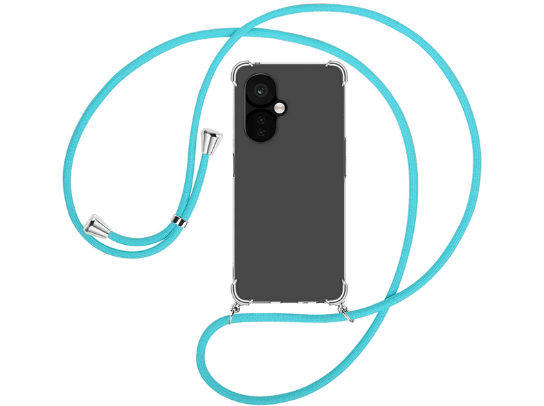 CE mit OnePlus, Lite Backcover, MORE 5G, 3 ENERGY Umhänge-Hülle Türkis MTB Kordel, silber Nord /