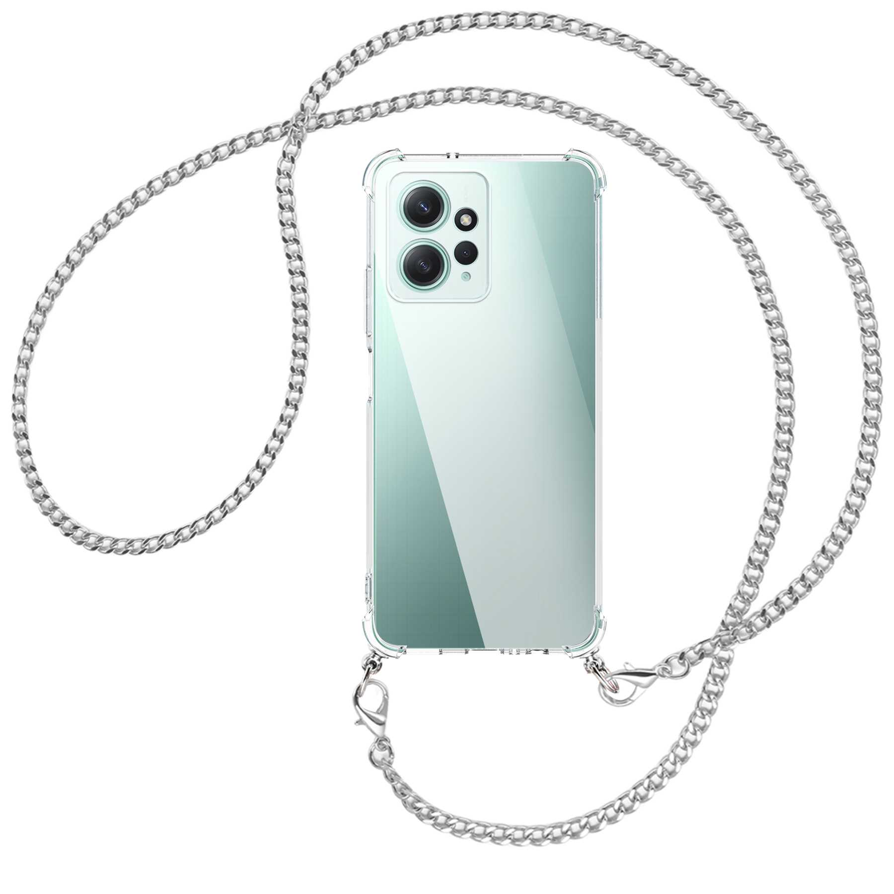 (silber) Backcover, Redmi Note MORE 12 Kette mit Metallkette, Xiaomi, Umhänge-Hülle ENERGY 4G, MTB