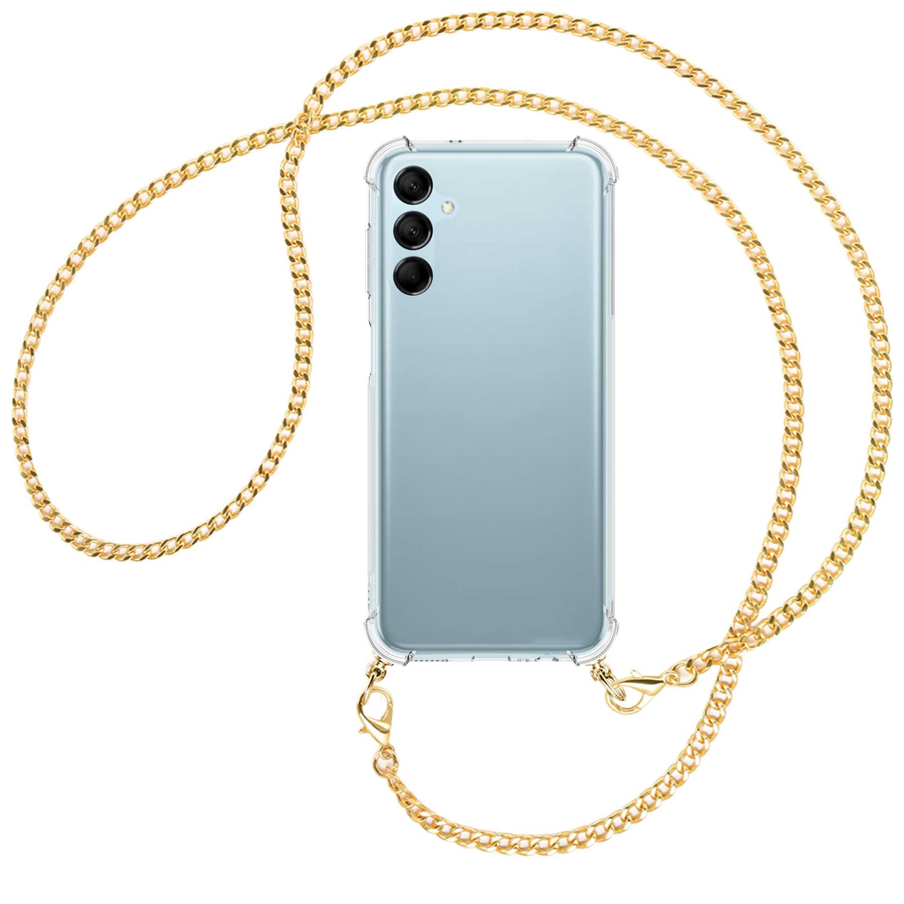 5G, Samsung, Umhänge-Hülle Backcover, Galaxy Kette MORE M14 Metallkette, ENERGY (gold) mit MTB