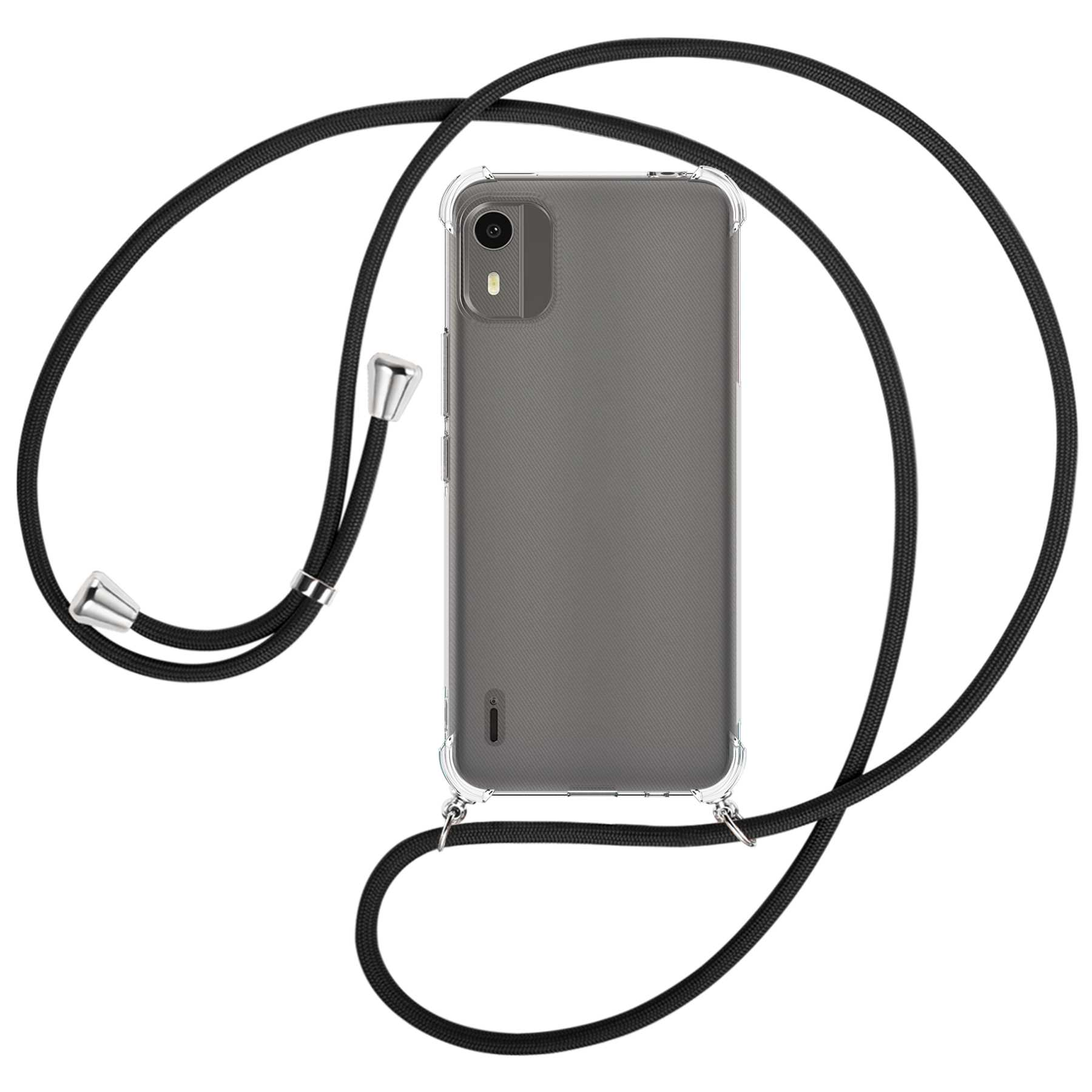 Umhänge-Hülle / MTB silber Nokia, Schwarz Kordel, mit MORE ENERGY C12, Backcover,