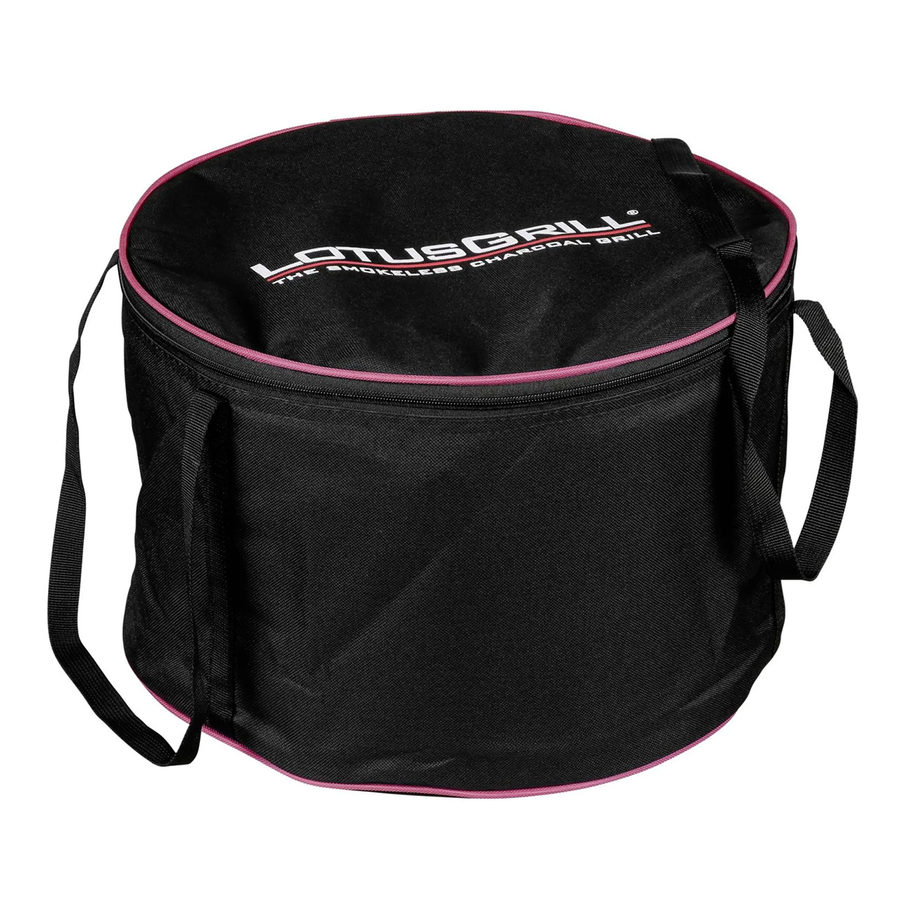 Czarna torba transportowa na LotusGrill z różowym obramowaniem.