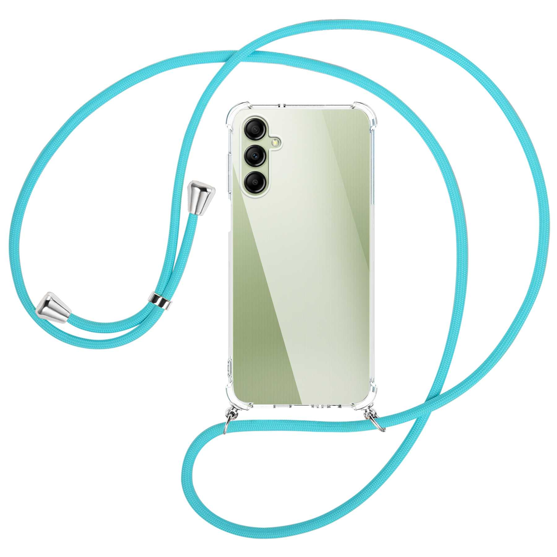 / A14 silber MORE mit Türkis Galaxy 4G, Samsung, Backcover, MTB Umhänge-Hülle Kordel, ENERGY