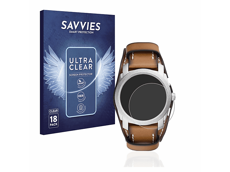 SAVVIES 18x klare Schutzfolie(für Fossil Chronograph (42 mm)) | Smartwatch Schutzfolien & Gläser