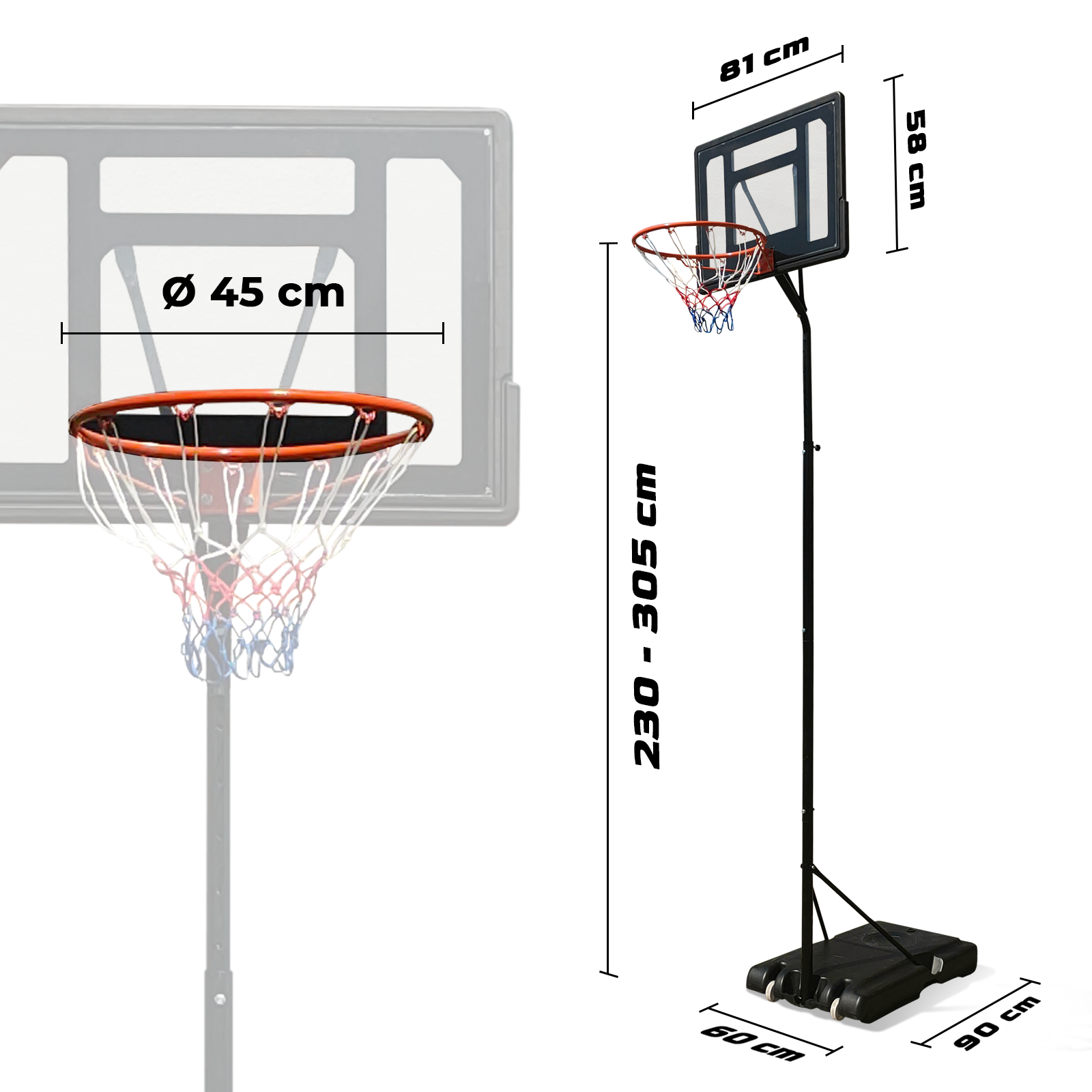 Basketballkorb, mit Basketballständer Ständer VENDOMNIA Schwarz