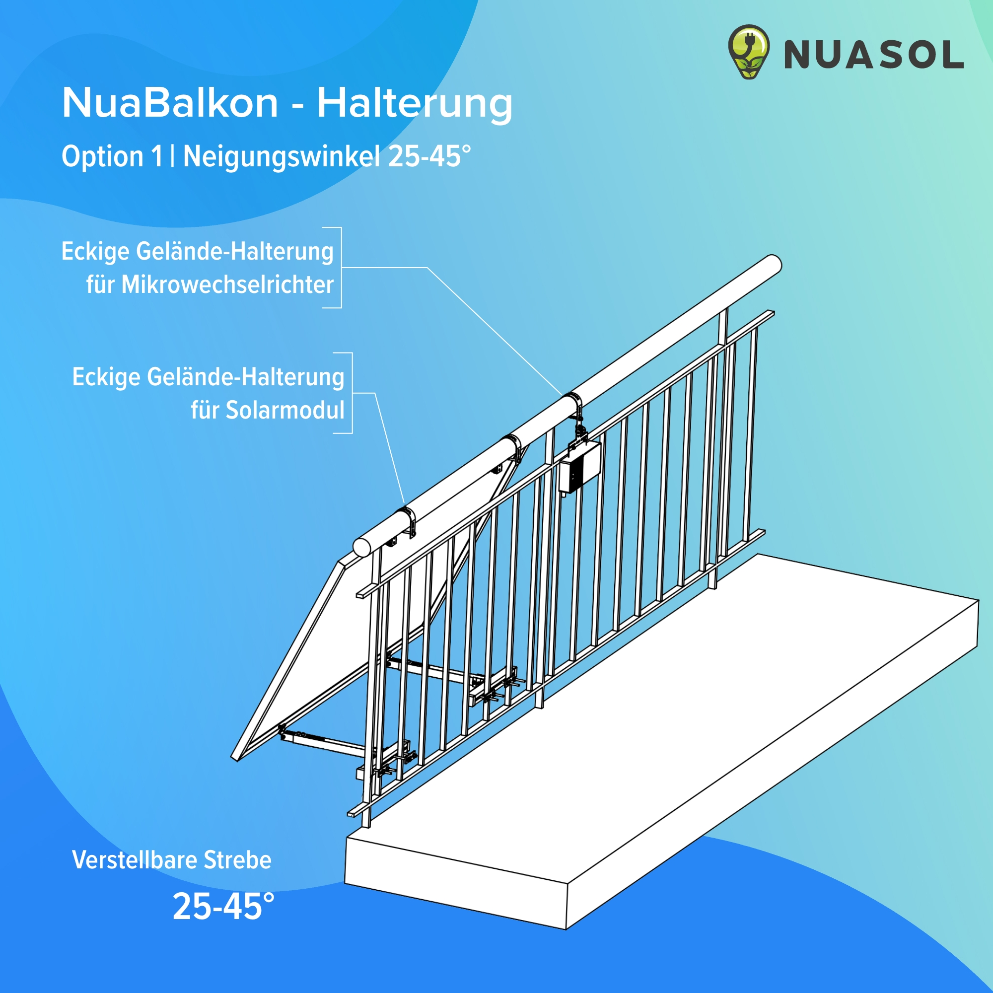 NUASOL Balkonkraftwerkhalterung Geländer Befestigung 1 Silber Photovoltaik, Solarmodul
