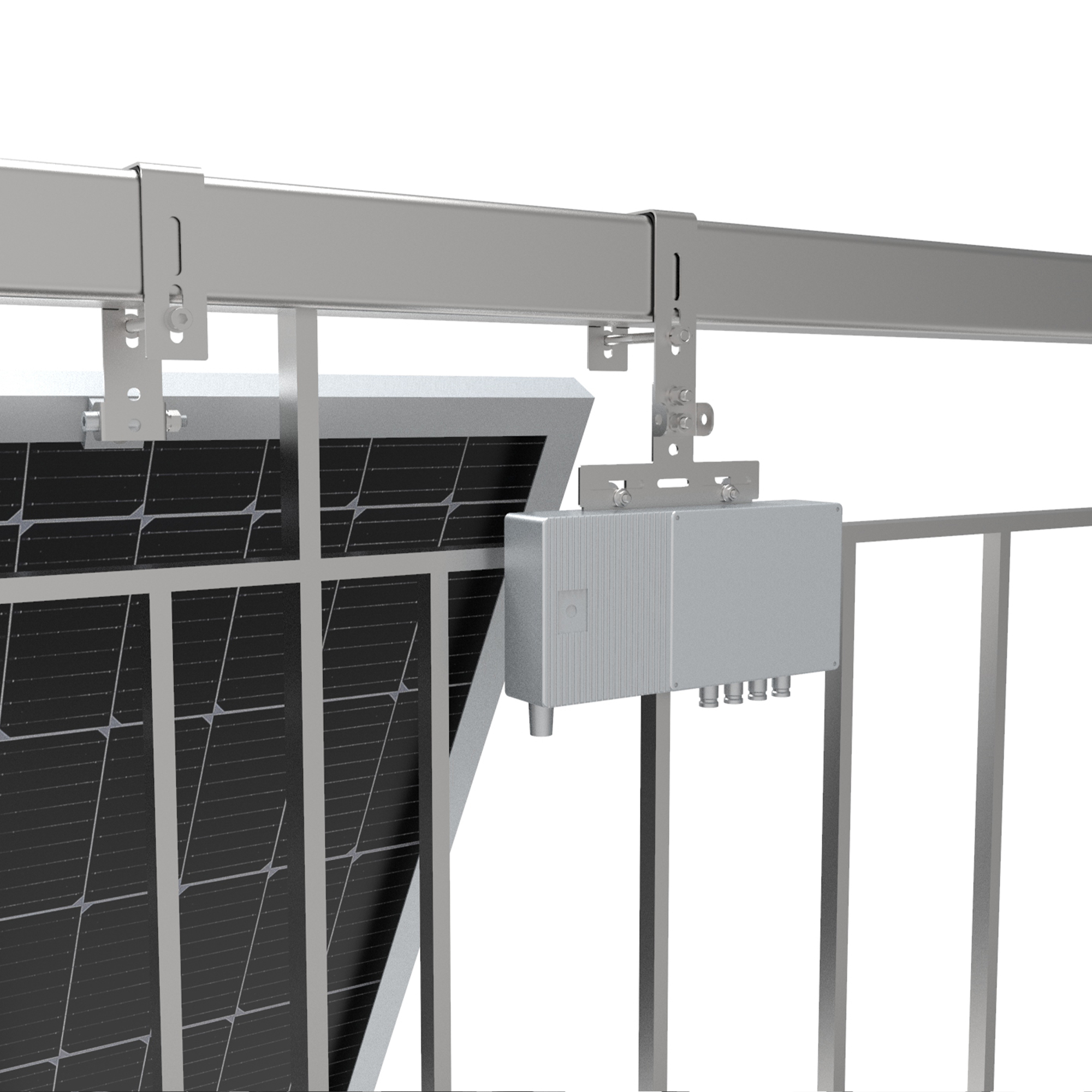 Solarpanel-Montagesystem mit Paneelen und Halterungen.