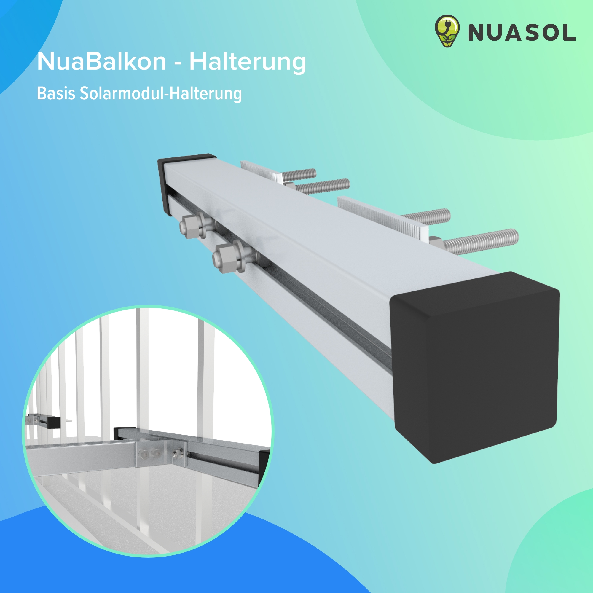 Photovoltaik, Balkonkraftwerkhalterung Befestigung NUASOL Geländer Solarmodule Silber 2