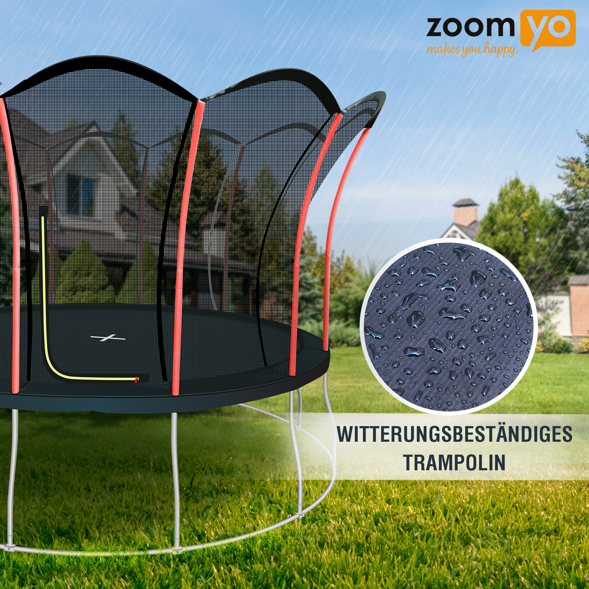 ZOOMYO Garten-Trampolin sicher schwarz & rund,hochwertig, stabil Lotus, GartenTrampolin