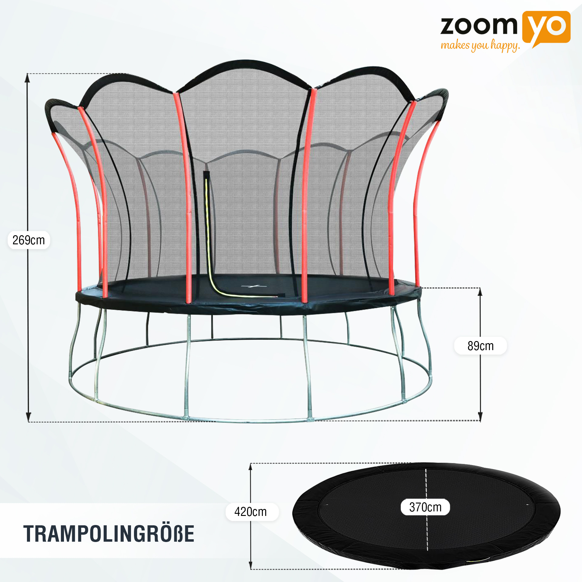 GartenTrampolin, Garten-Trampolin Lotus, stabil schwarz rund,hochwertig, ZOOMYO sicher &