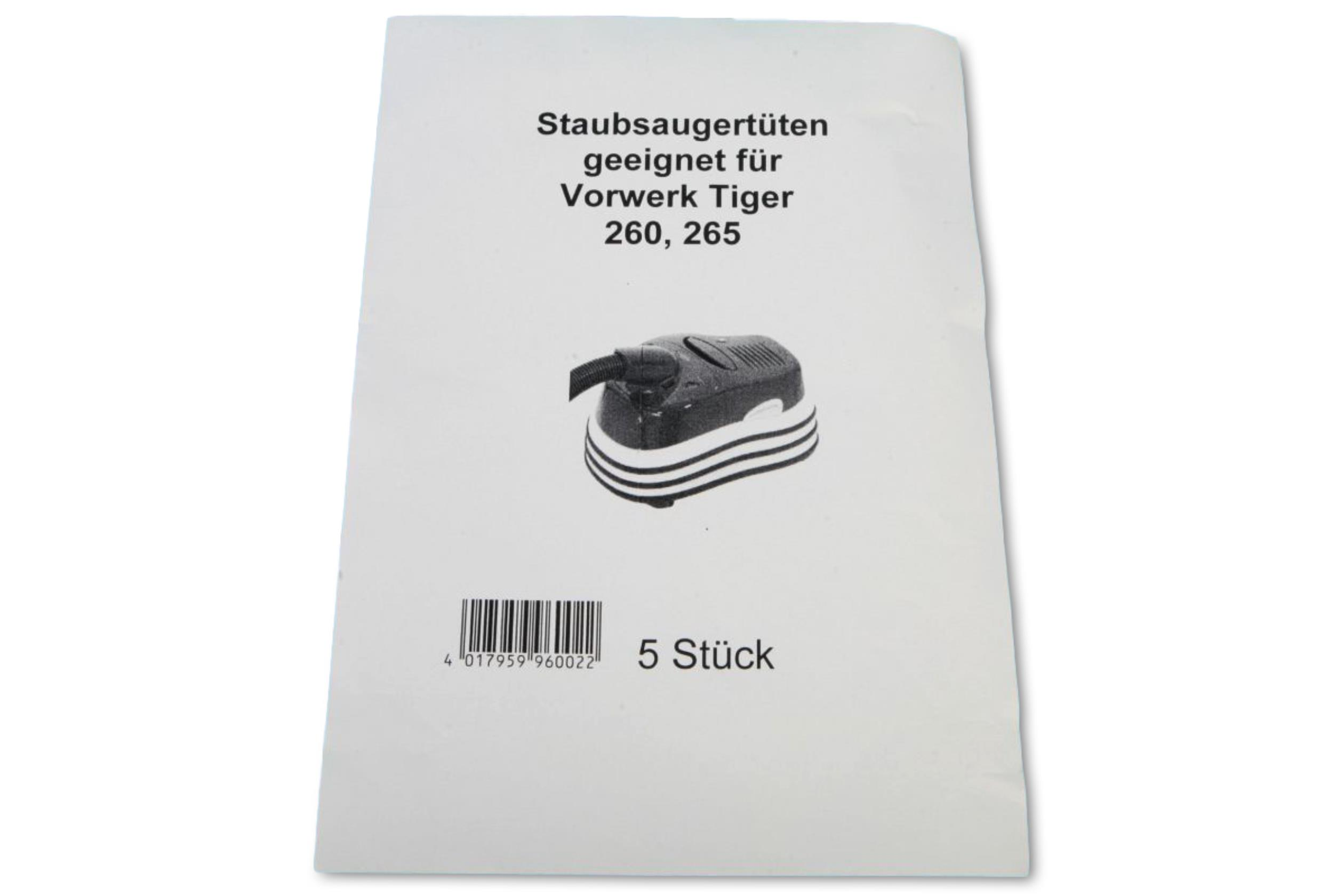 STAUBSAUGERLADEN.DE für 260 Hochwertige VT265, Kobold Staubsaugerbeutel Tiger VT300, VT270, 5 Staubbeutel