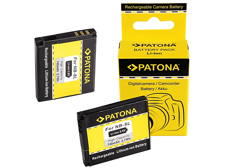 PATONA 2x Stück 2 3.6 Akku Li-Ion NB-8L Ersatzakku, kompatibel Volt, Canon 740mAh für