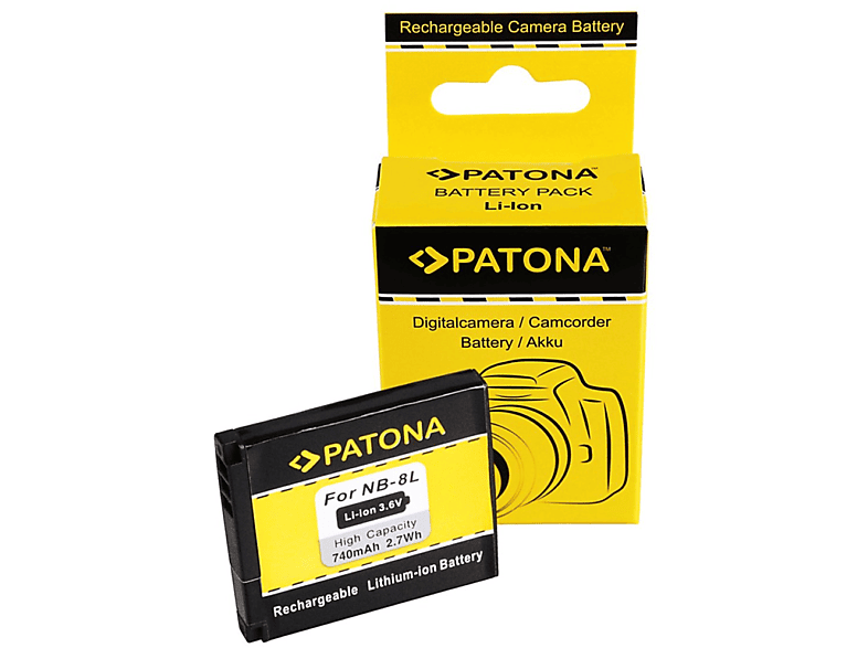 PATONA Akku kompatibel für Canon NB-8L Li-Ion Ersatzakku, 3.6 Volt, 740mAh 1 Stück